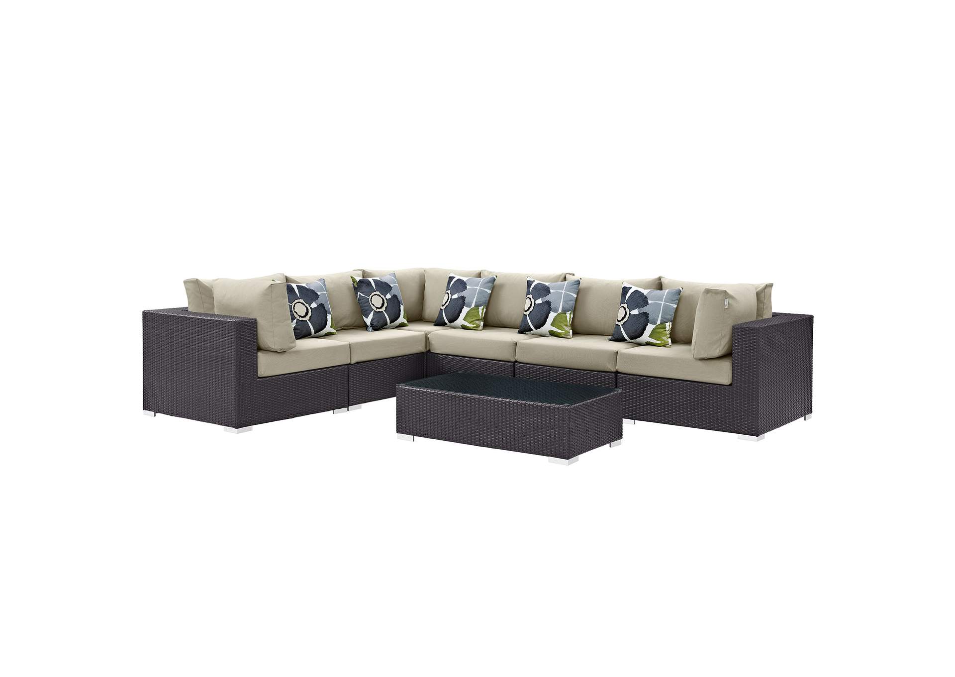 Espresso Beige Convene 7 Piece Outdoor Patio Sectional Set,Modway