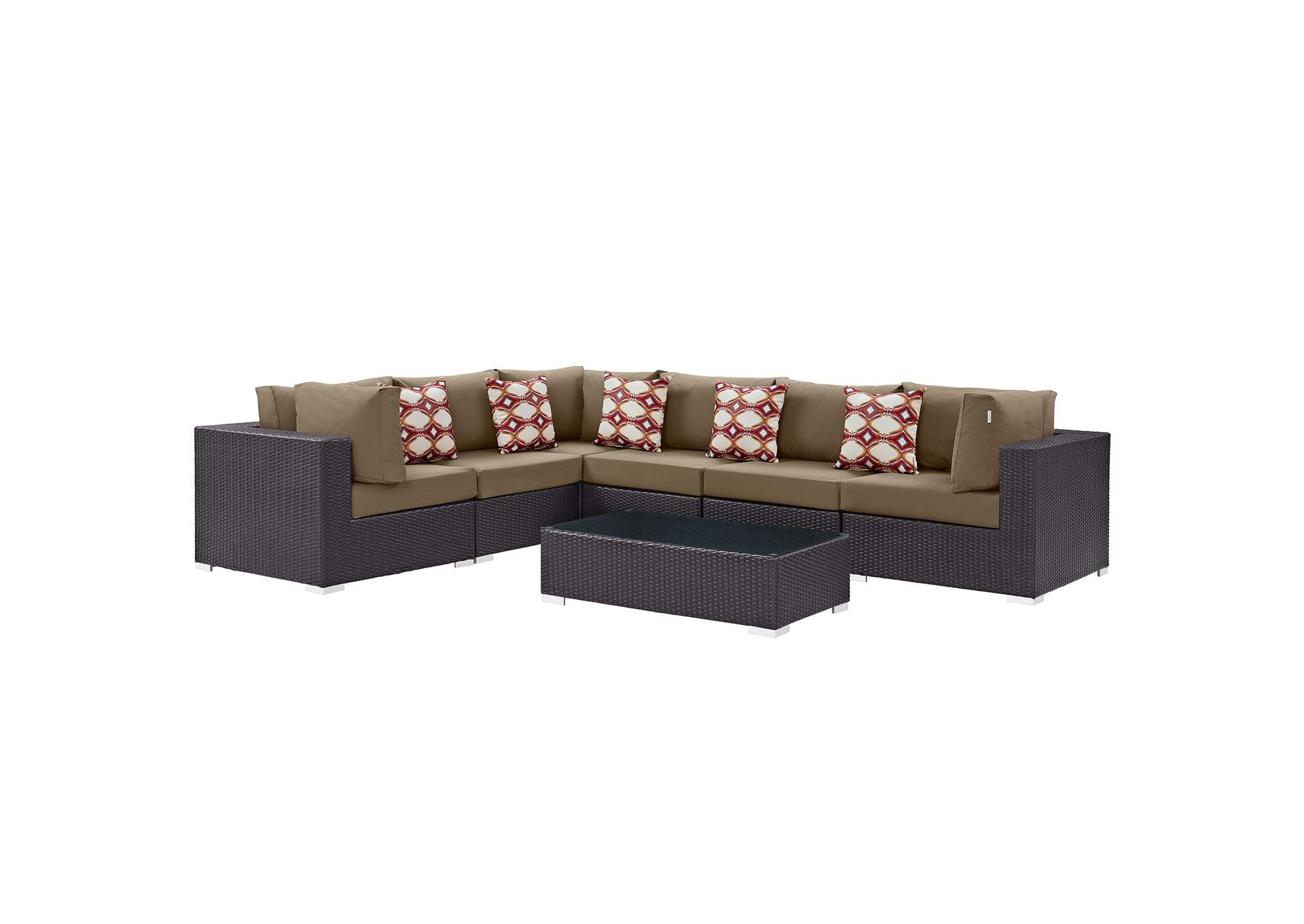 Espresso Mocha Convene 7 Piece Outdoor Patio Sectional Set,Modway