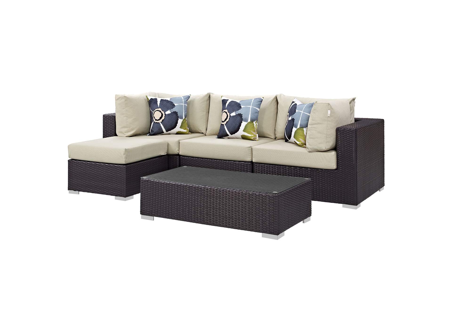 Espresso Beige Convene 5 Piece Outdoor Patio Sectional Set,Modway