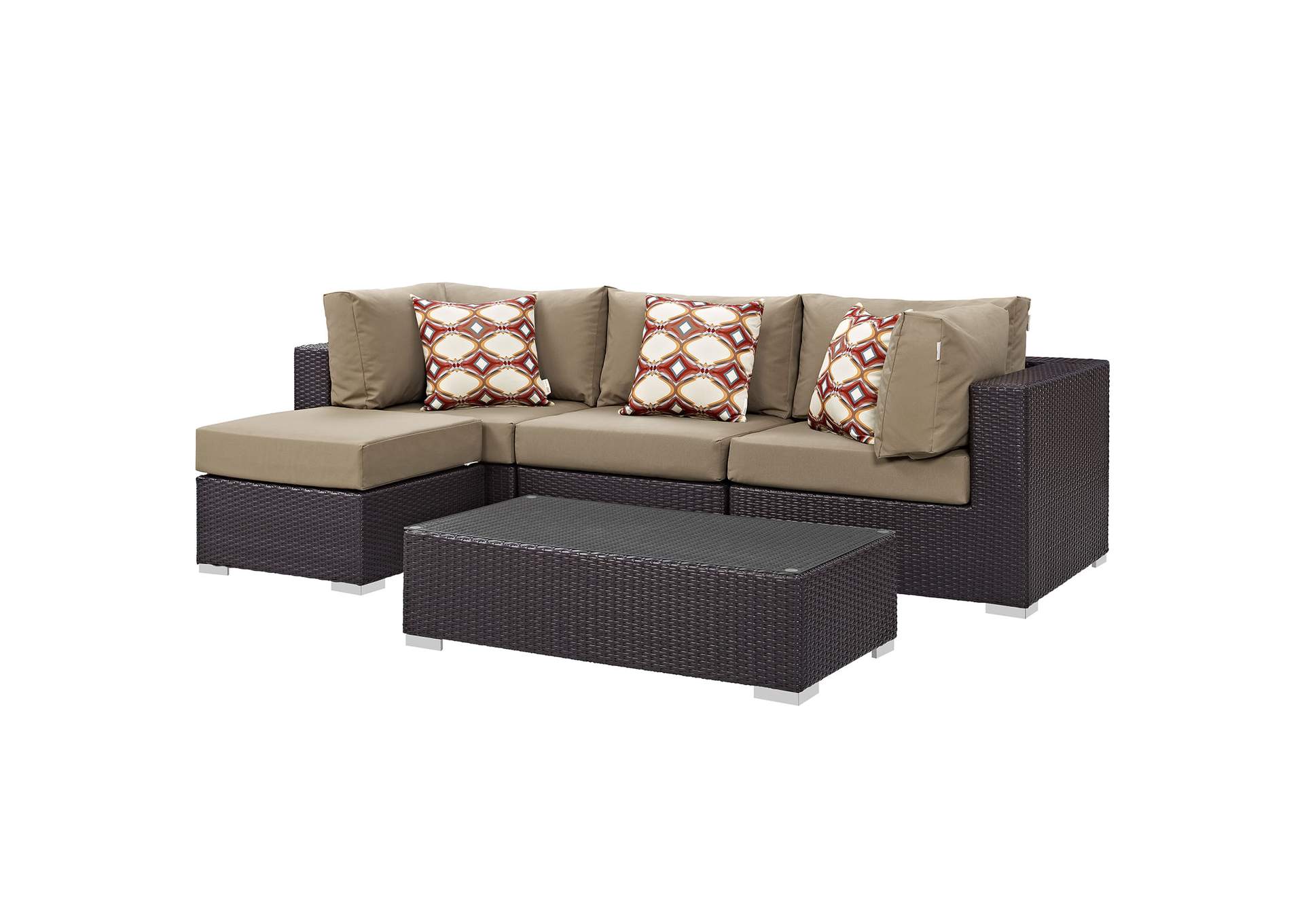 Espresso Mocha Convene 5 Piece Outdoor Patio Sectional Set,Modway