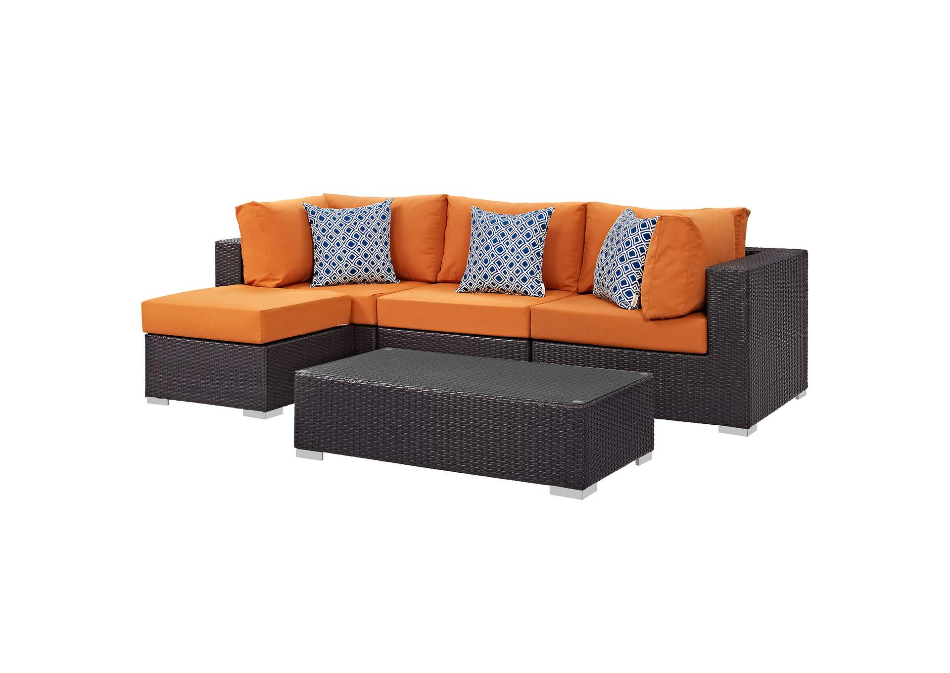 Espresso Orange Convene 5 Piece Outdoor Patio Sectional Set,Modway