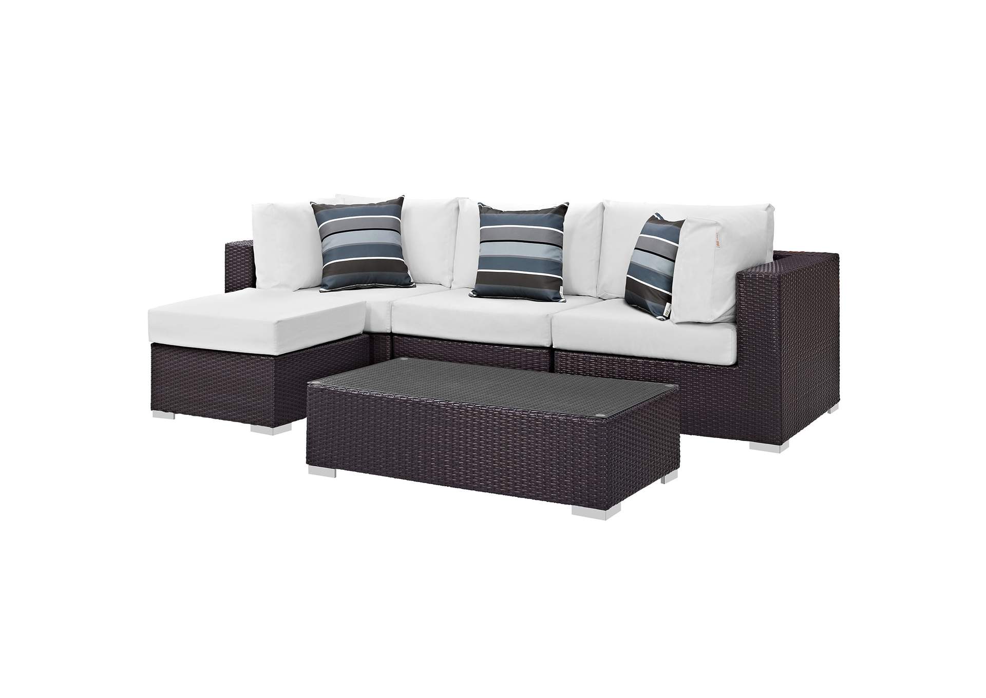 Espresso White Convene 5 Piece Outdoor Patio Sectional Set,Modway