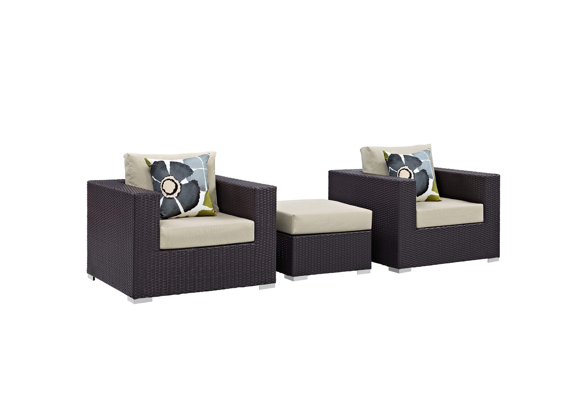 Espresso Beige Convene 3 Piece Outdoor Patio Sofa Set,Modway