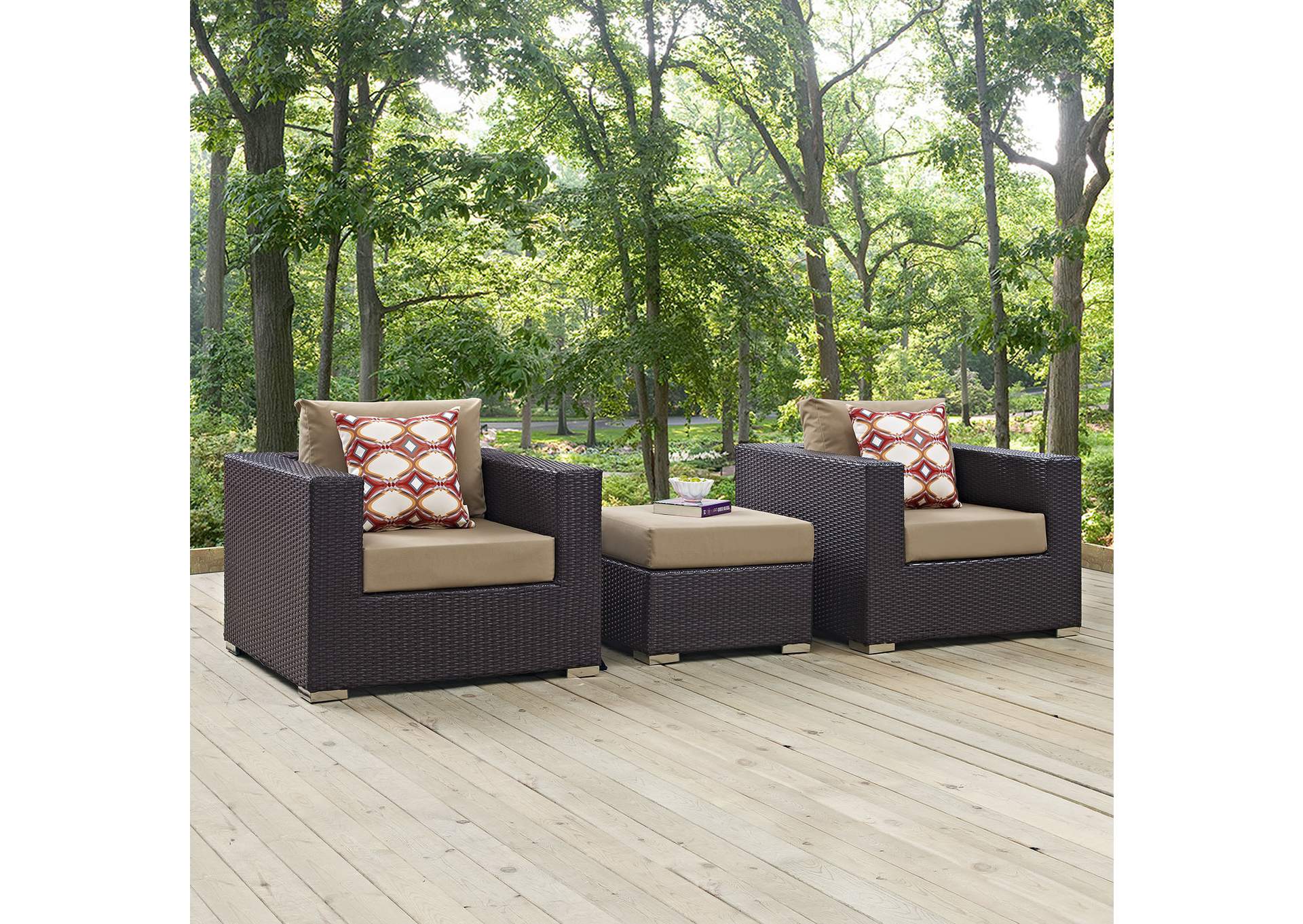 Espresso Mocha Convene 3 Piece Outdoor Patio Sofa Set,Modway