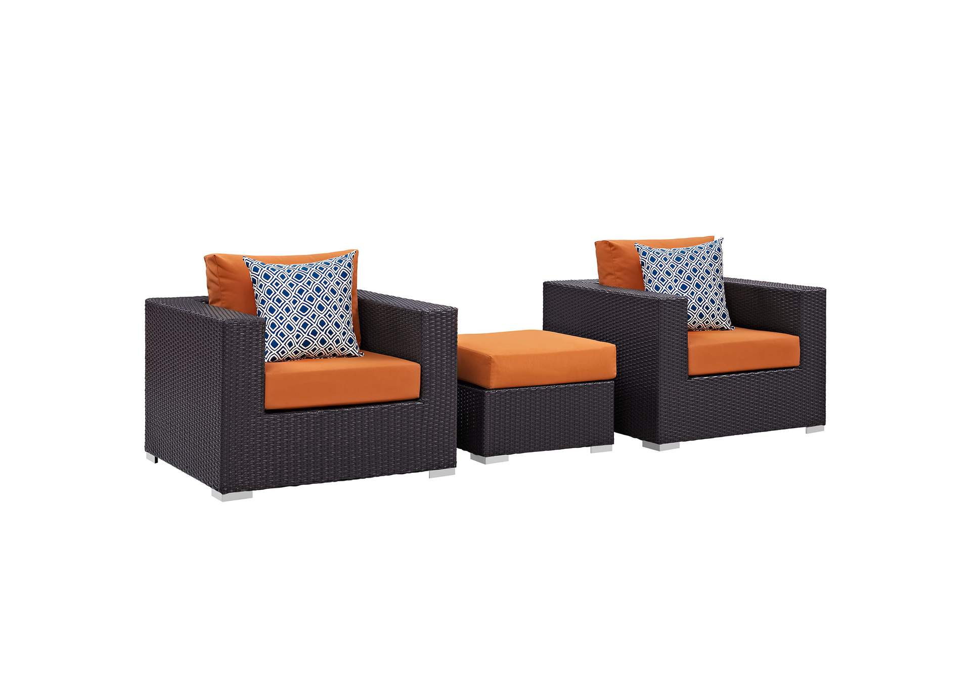 Espresso Orange Convene 3 Piece Outdoor Patio Sofa Set,Modway