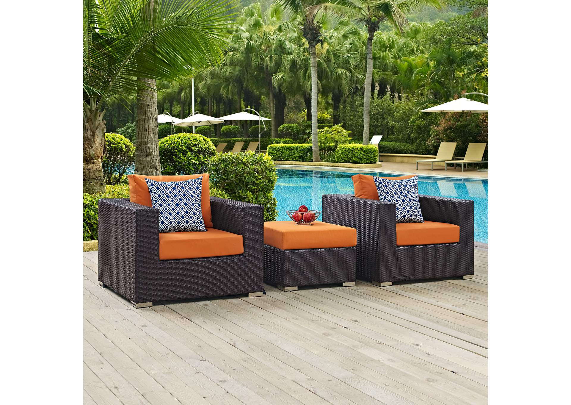 Espresso Orange Convene 3 Piece Outdoor Patio Sofa Set,Modway