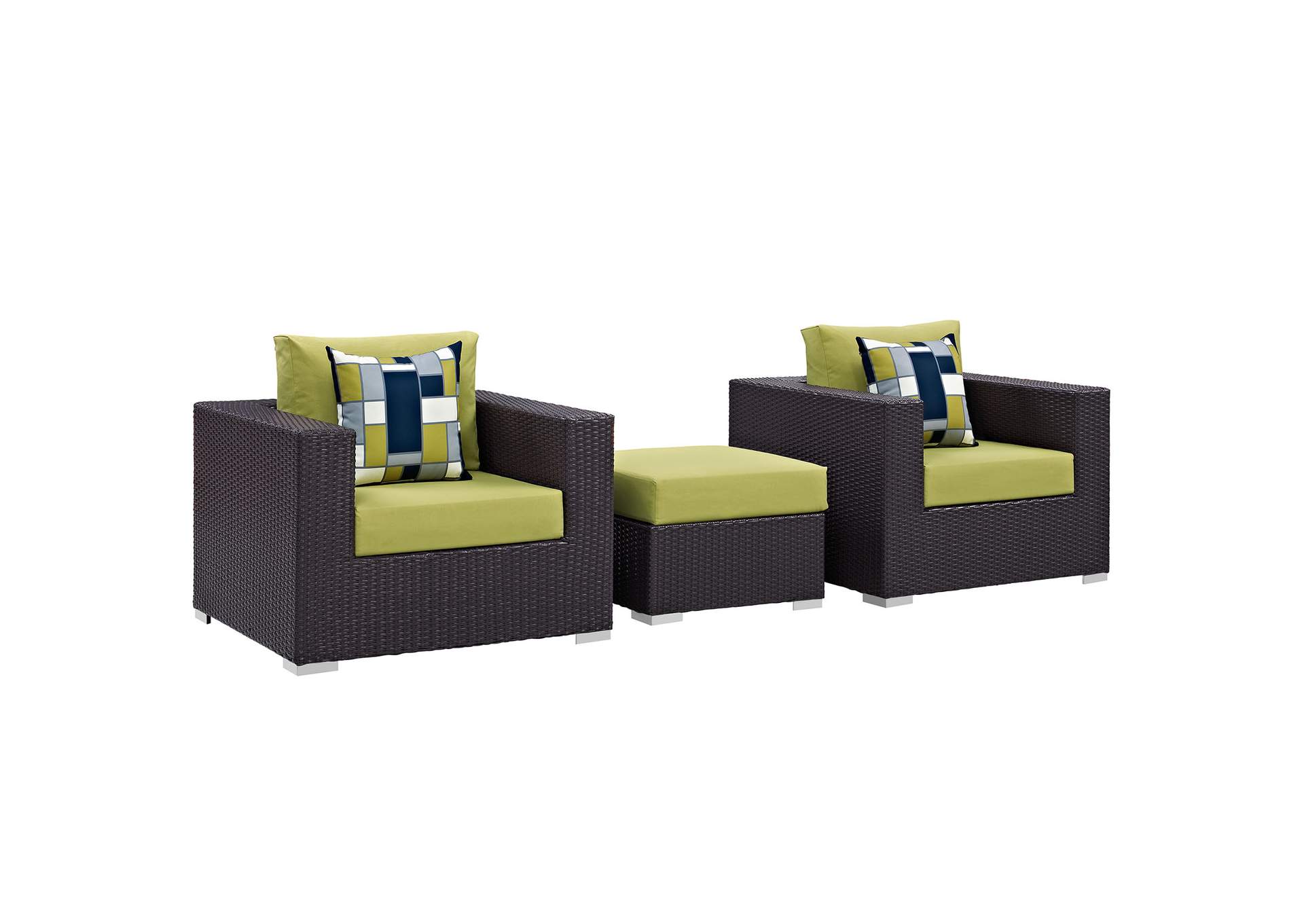 Espresso Peridot Convene 3 Piece Outdoor Patio Sofa Set,Modway