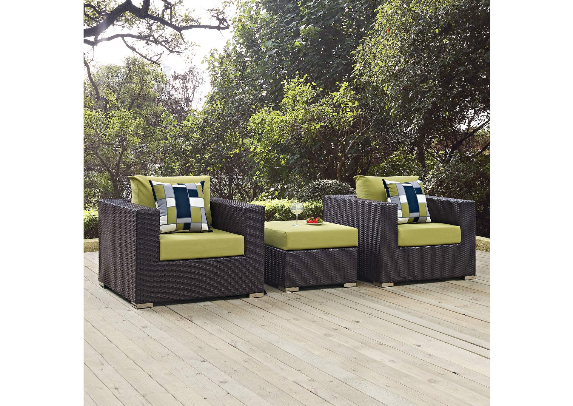 Espresso Peridot Convene 3 Piece Outdoor Patio Sofa Set,Modway