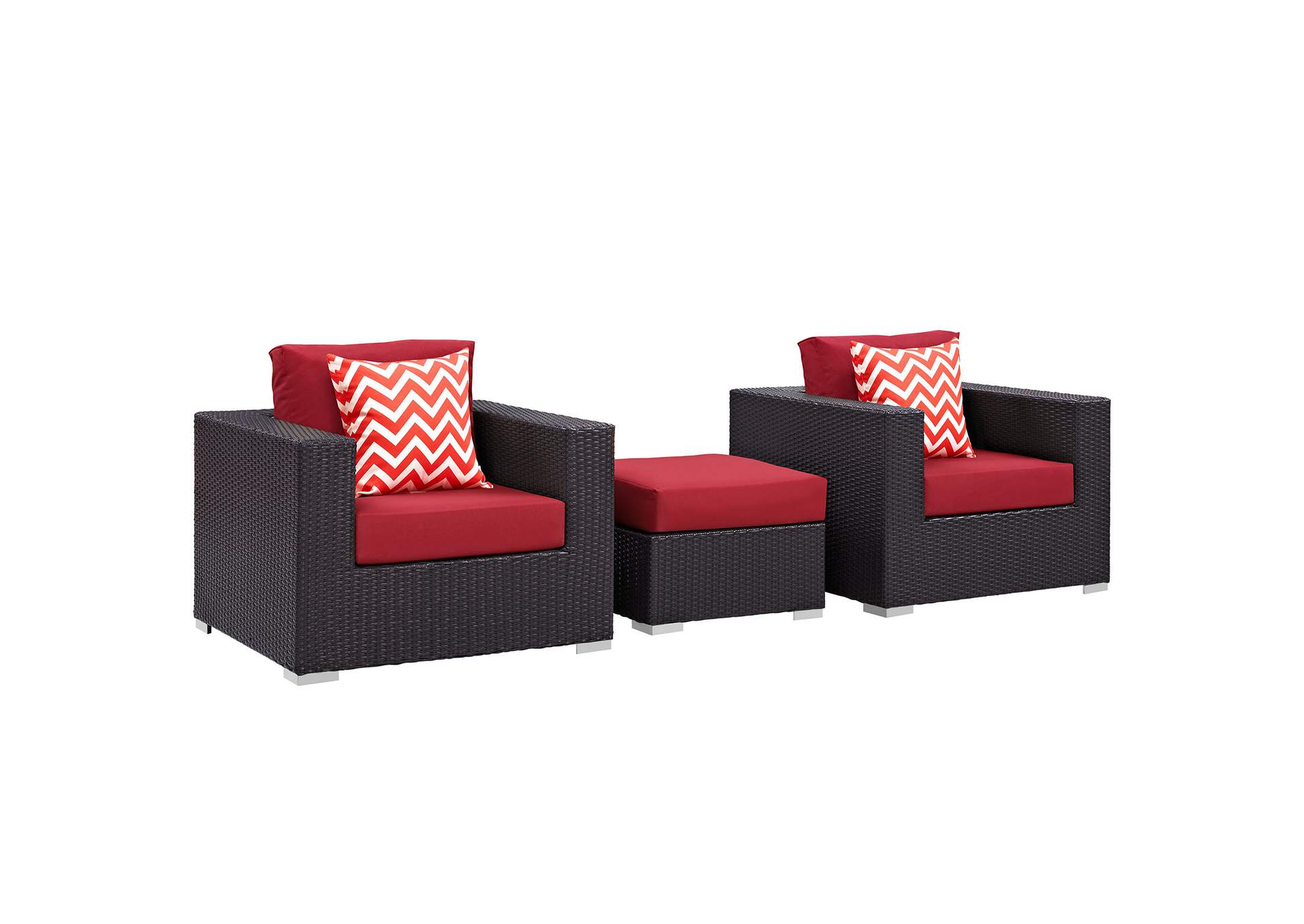 Espresso Red Convene 3 Piece Outdoor Patio Sofa Set,Modway