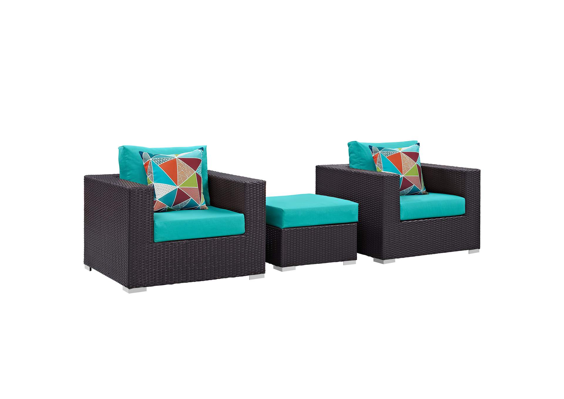 Espresso Turquoise Convene 3 Piece Outdoor Patio Sofa Set,Modway