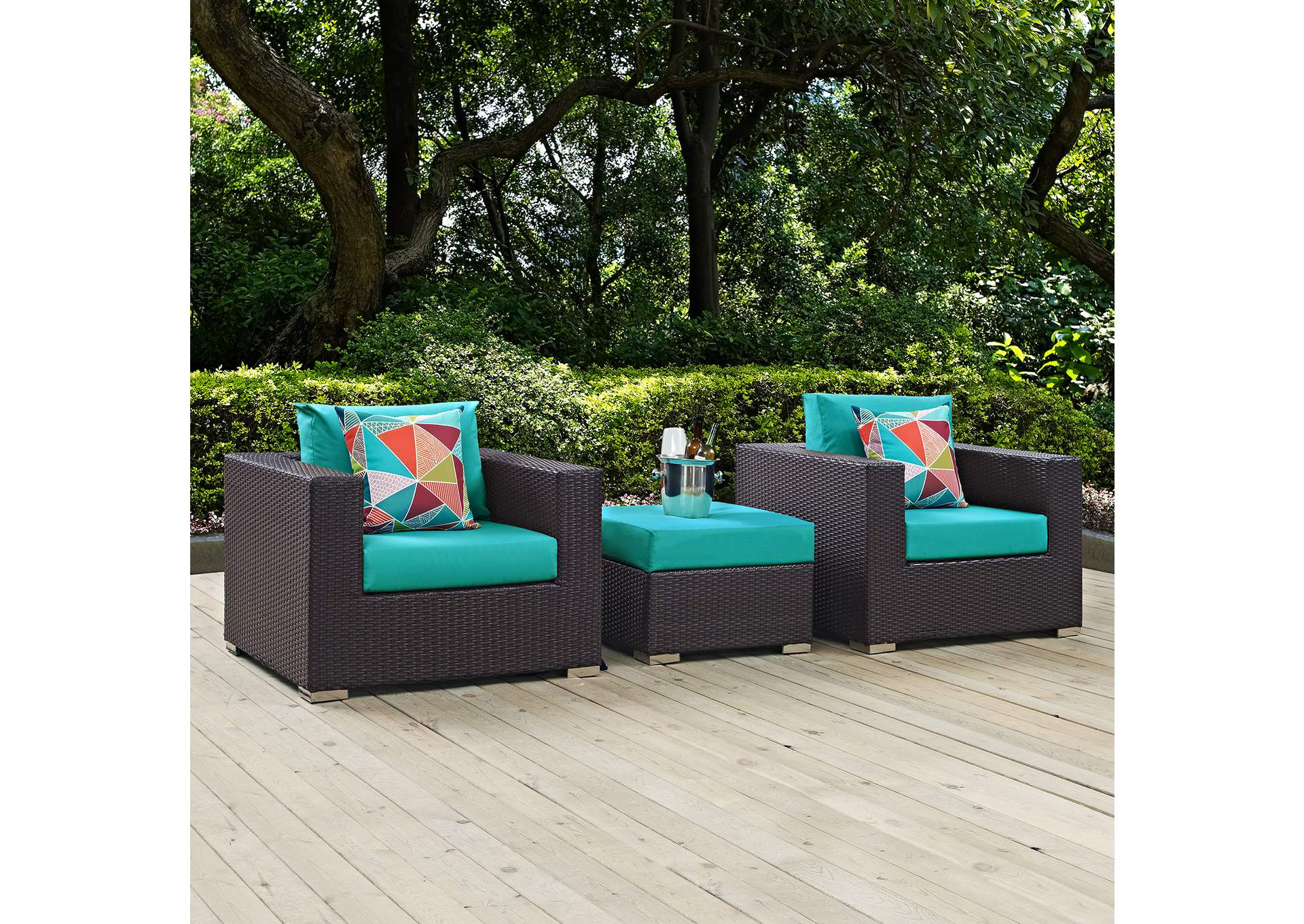 Espresso Turquoise Convene 3 Piece Outdoor Patio Sofa Set,Modway