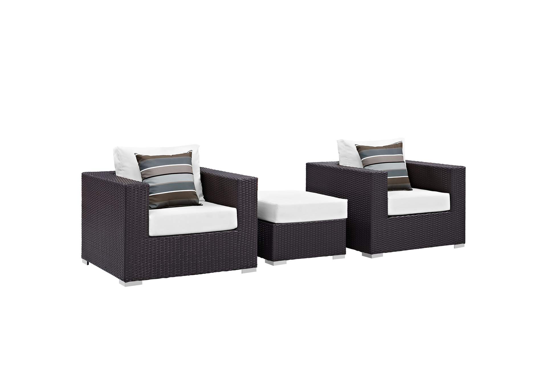 Espresso White Convene 3 Piece Outdoor Patio Sofa Set,Modway