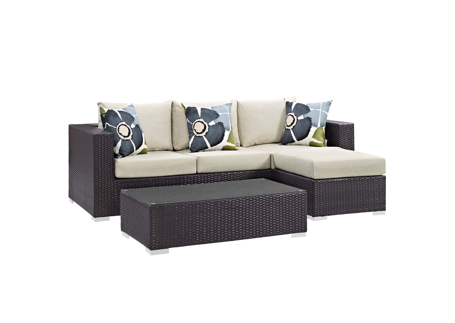 Espresso Beige Convene 3 Piece Outdoor Patio Sofa Set,Modway