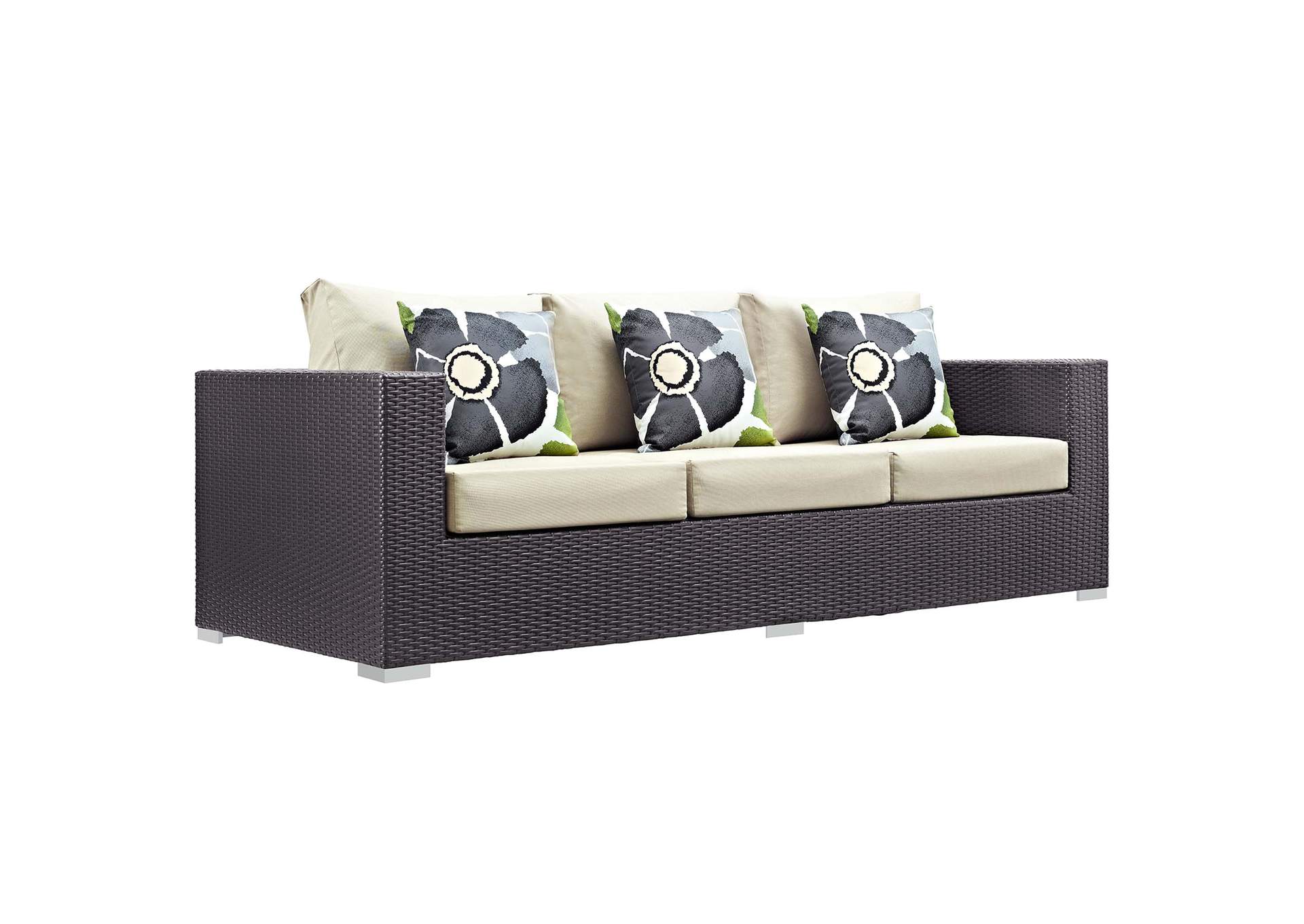 Espresso Beige Convene 3 Piece Outdoor Patio Sofa Set,Modway