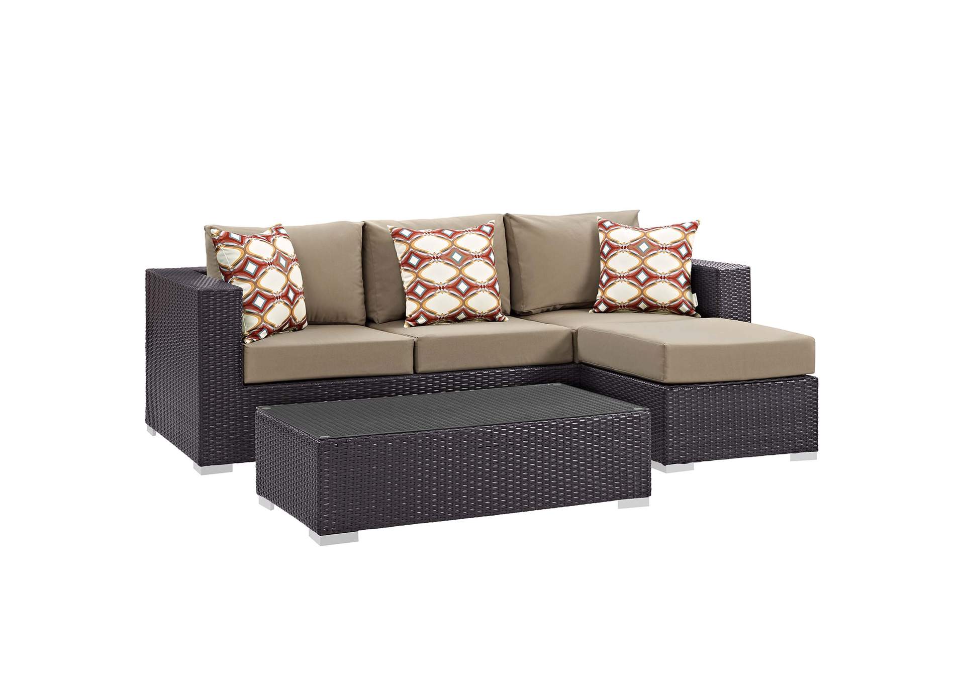 Espresso Mocha Convene 3 Piece Outdoor Patio Sofa Set,Modway