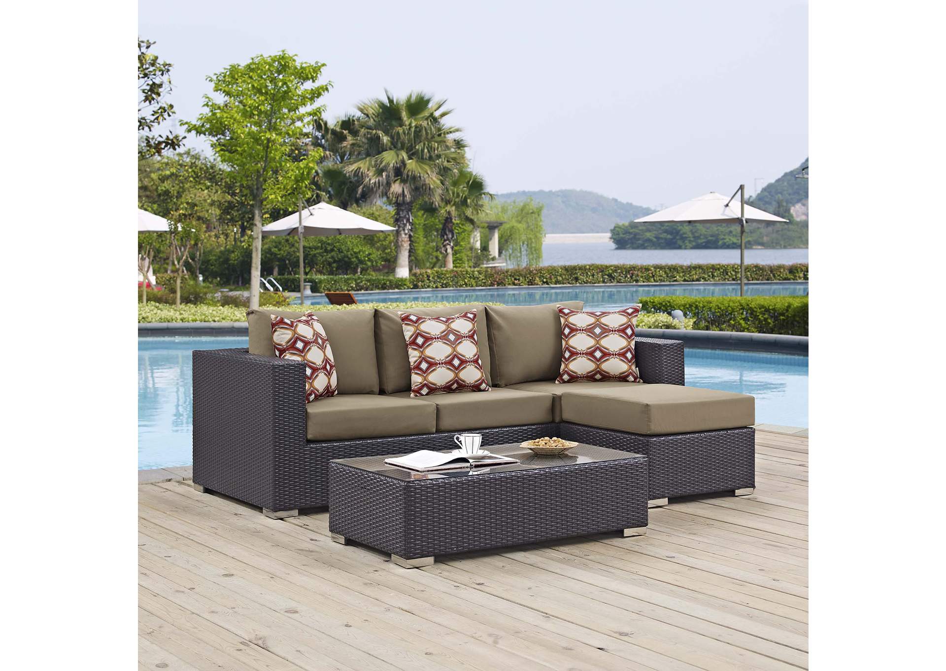 Espresso Mocha Convene 3 Piece Outdoor Patio Sofa Set,Modway