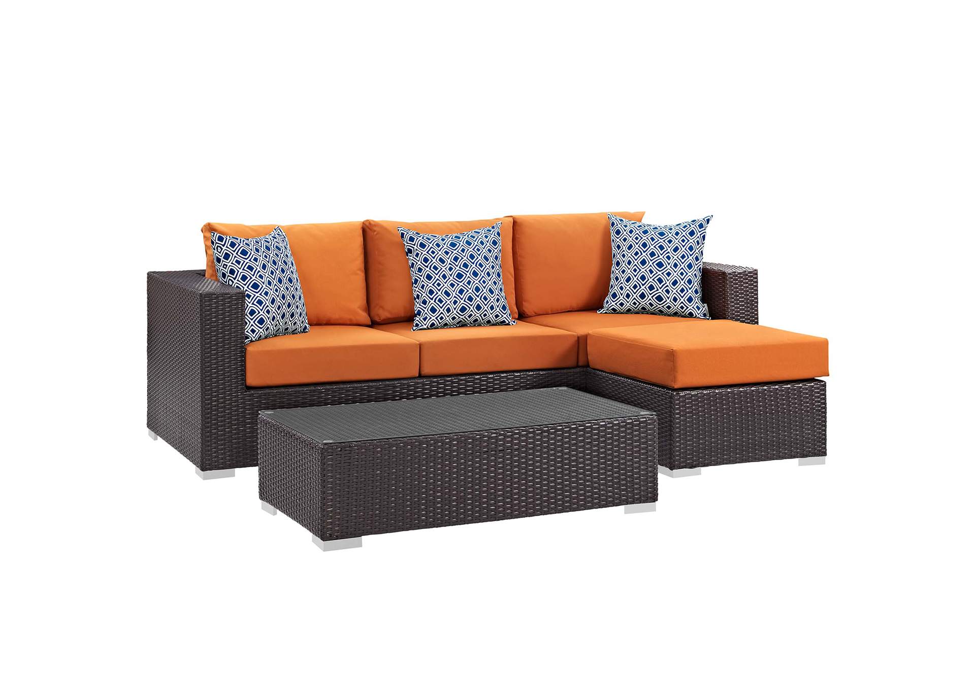 Espresso Orange Convene 3 Piece Outdoor Patio Sofa Set,Modway