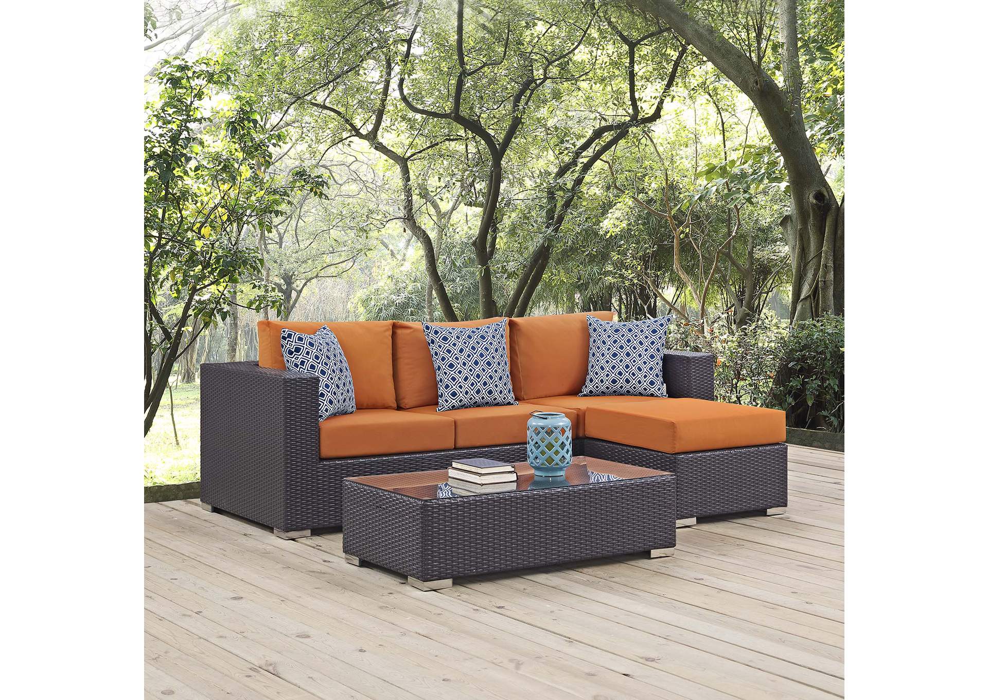 Espresso Orange Convene 3 Piece Outdoor Patio Sofa Set,Modway