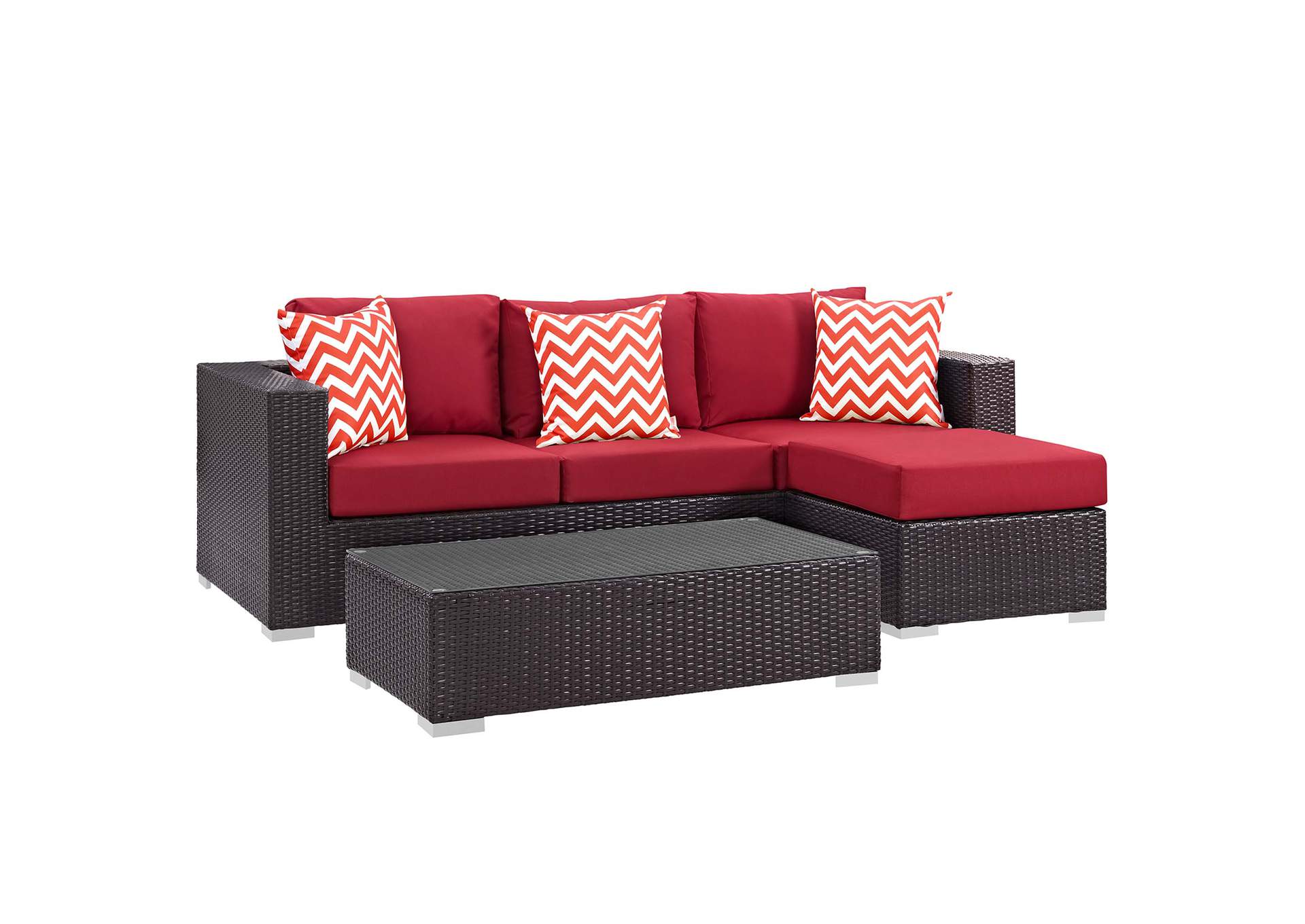 Espresso Red Convene 3 Piece Outdoor Patio Sofa Set,Modway