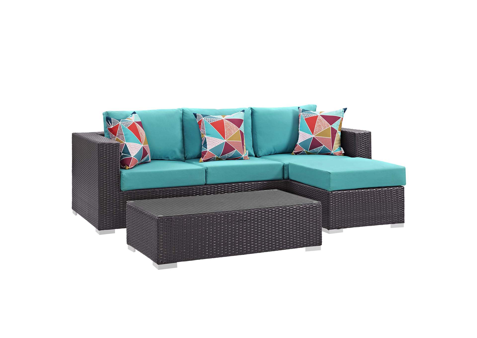 Espresso Turquoise Convene 3 Piece Outdoor Patio Sofa Set,Modway