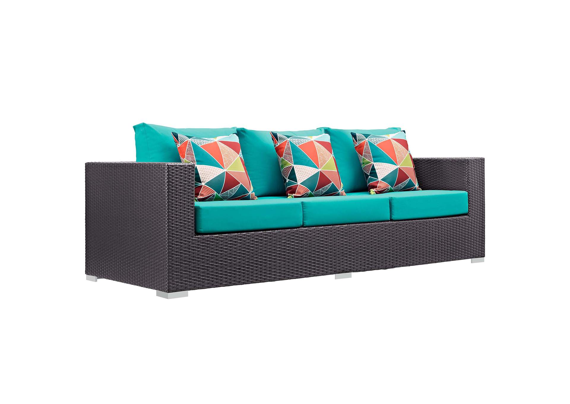 Espresso Turquoise Convene 3 Piece Outdoor Patio Sofa Set,Modway