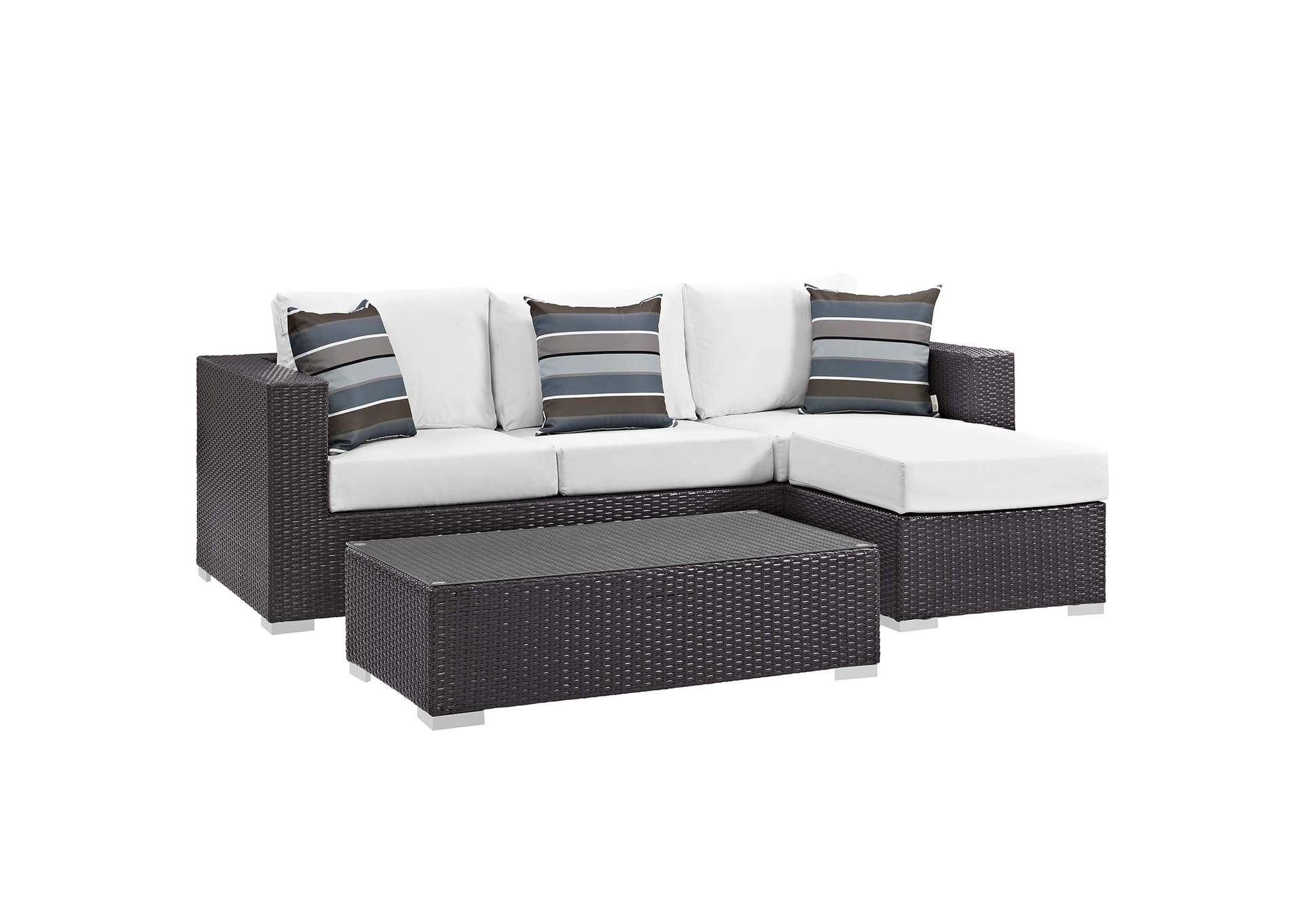 Espresso White Convene 3 Piece Outdoor Patio Sofa Set,Modway