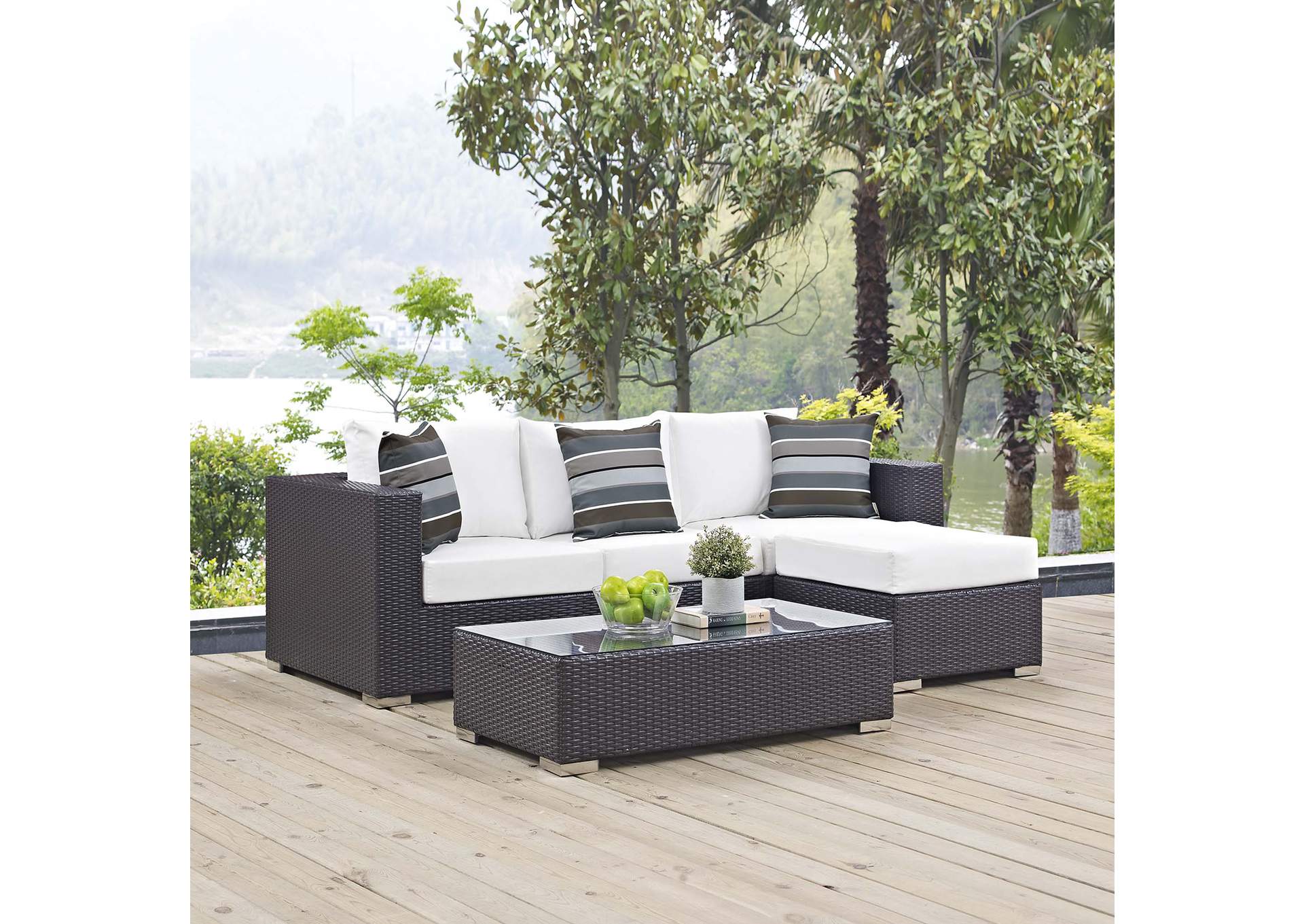 Espresso White Convene 3 Piece Outdoor Patio Sofa Set,Modway