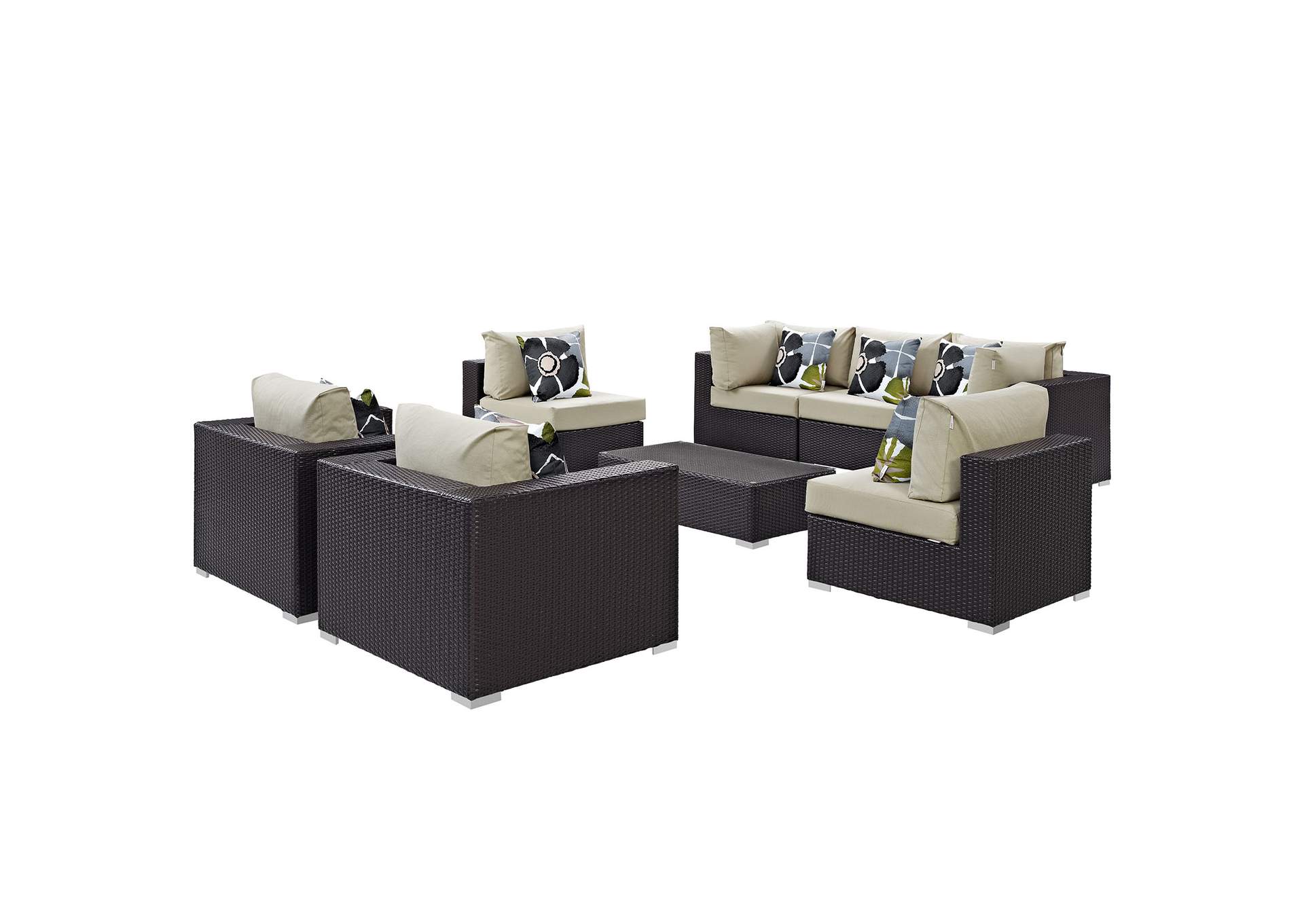 Espresso Beige Convene 8 Piece Outdoor Patio Sectional Set,Modway