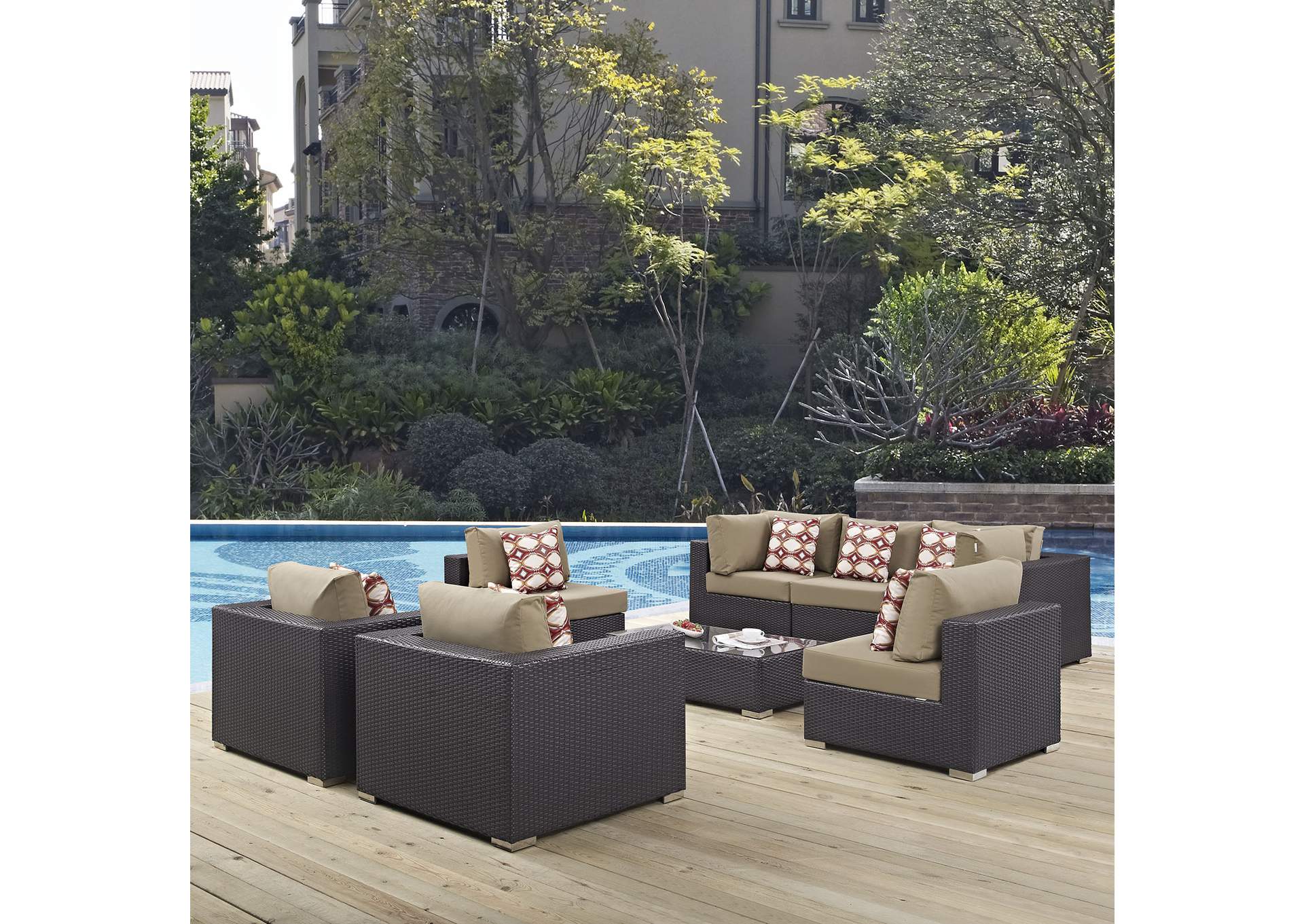 Espresso Mocha Convene 8 Piece Outdoor Patio Sectional Set,Modway