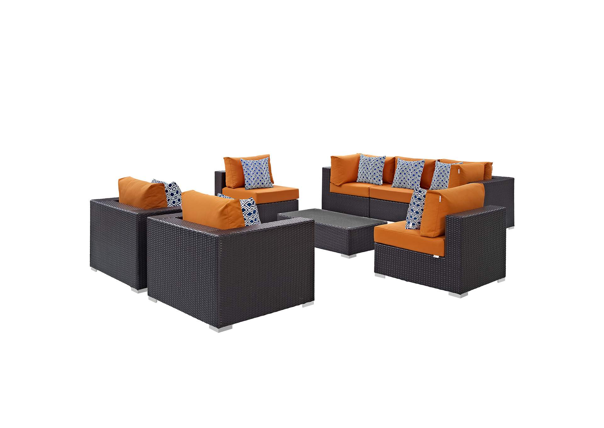 Espresso Orange Convene 8 Piece Outdoor Patio Sectional Set,Modway