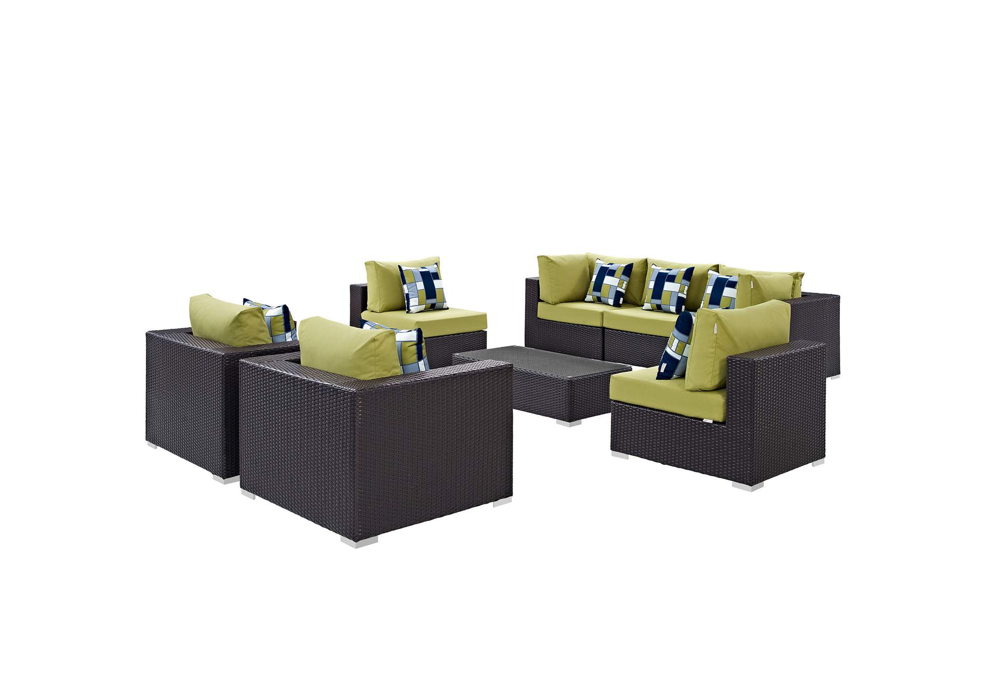 Espresso Convene 8 Piece Outdoor Patio Sectional Set,Modway