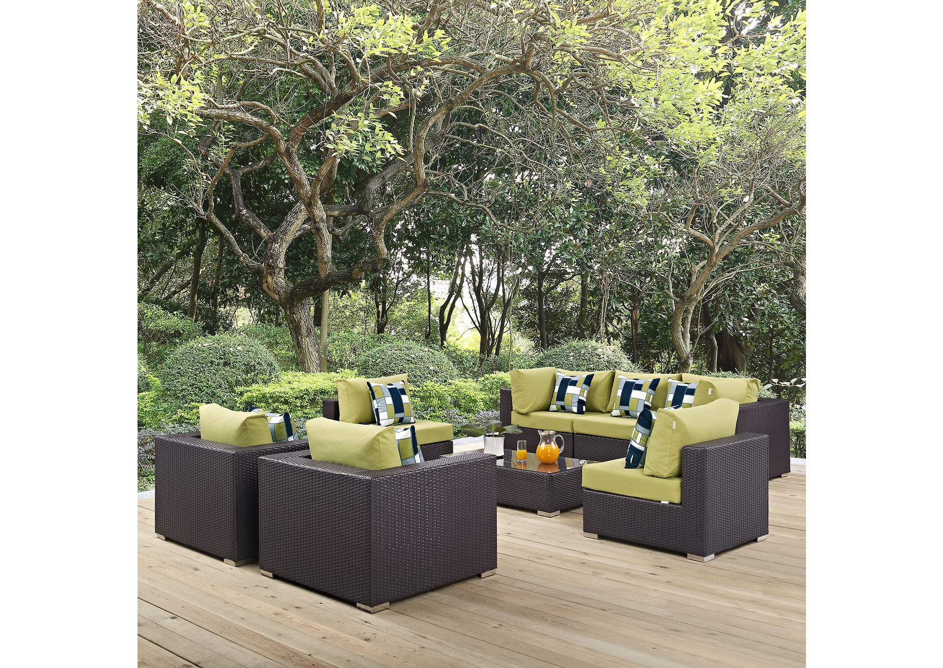 Espresso Convene 8 Piece Outdoor Patio Sectional Set,Modway