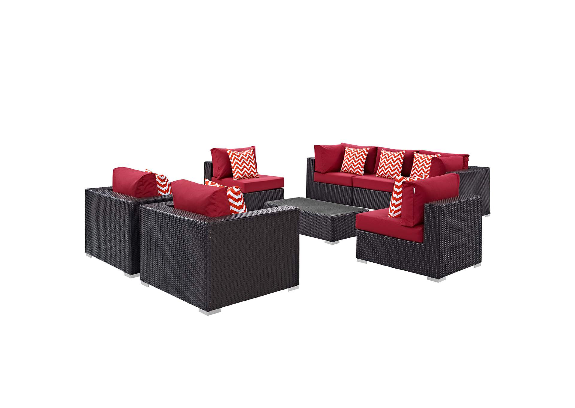 Espresso Red Convene 8 Piece Outdoor Patio Sectional Set,Modway