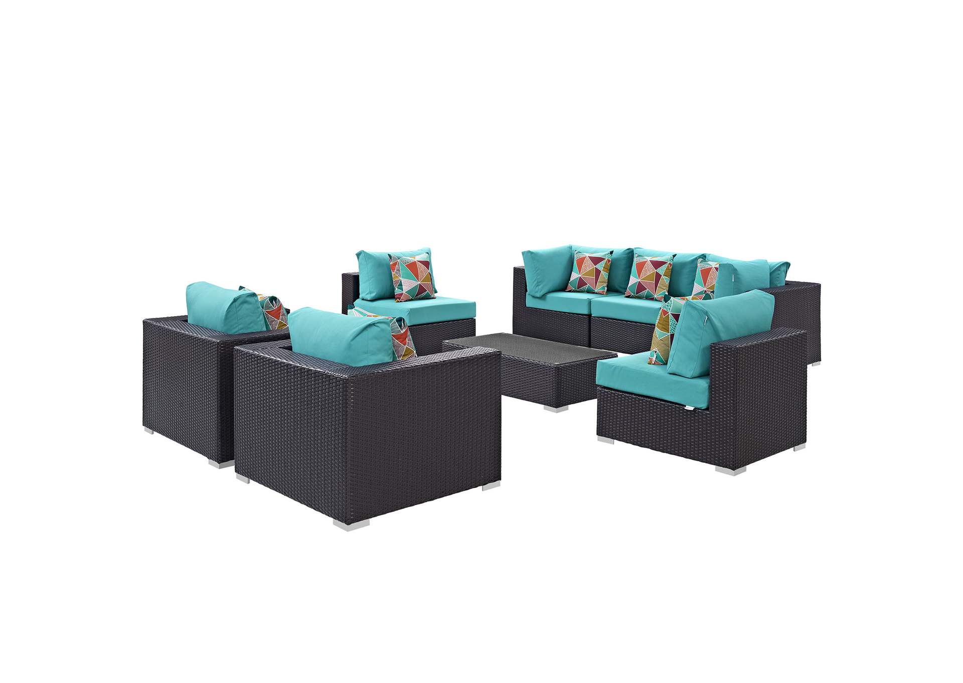 Espresso Turquoise Convene 8 Piece Outdoor Patio Sectional Set,Modway