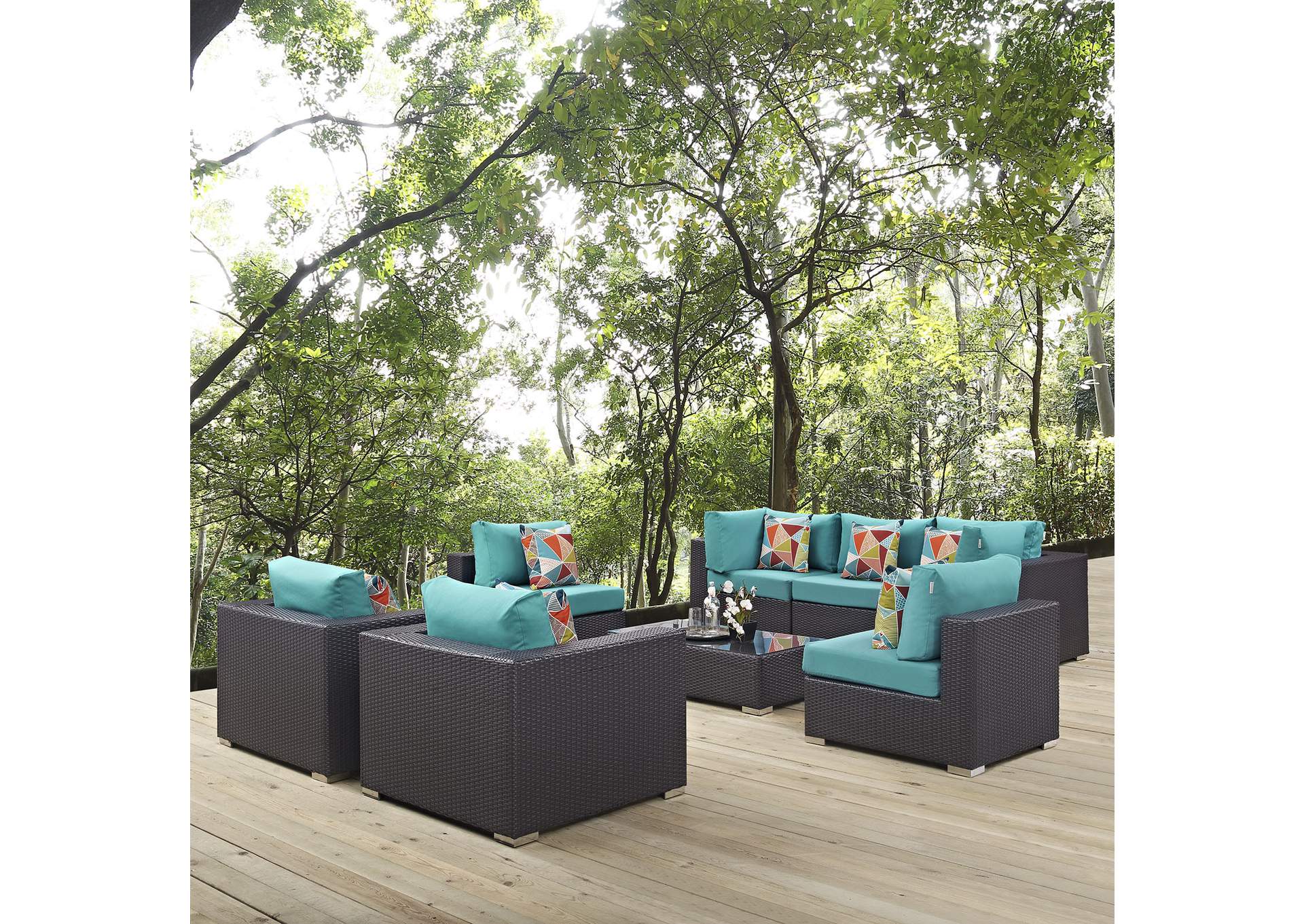 Espresso Turquoise Convene 8 Piece Outdoor Patio Sectional Set,Modway