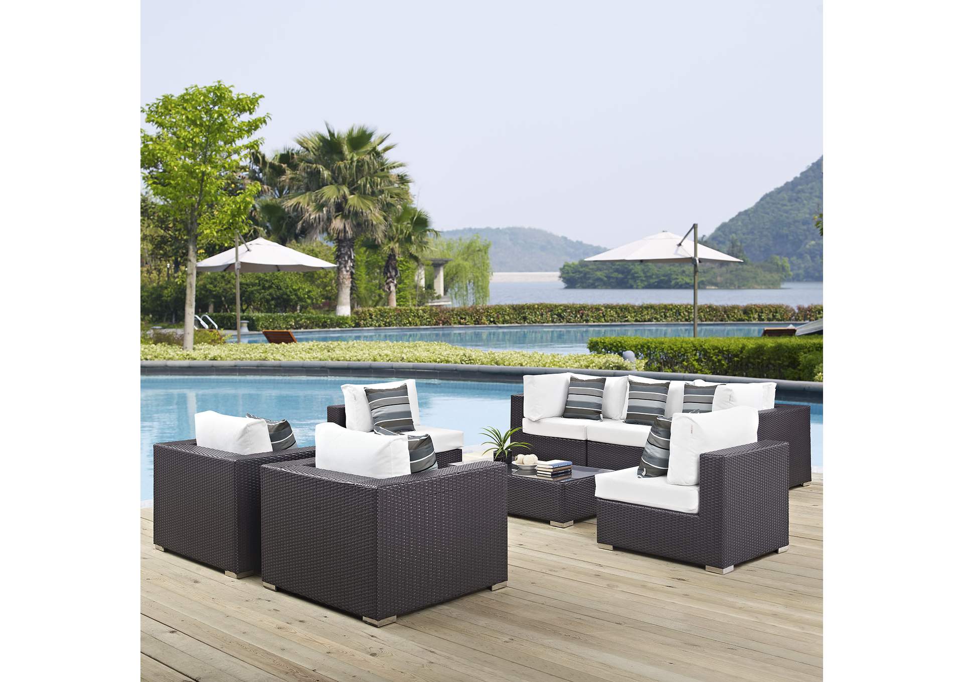 Espresso White Convene 8 Piece Outdoor Patio Sectional Set,Modway