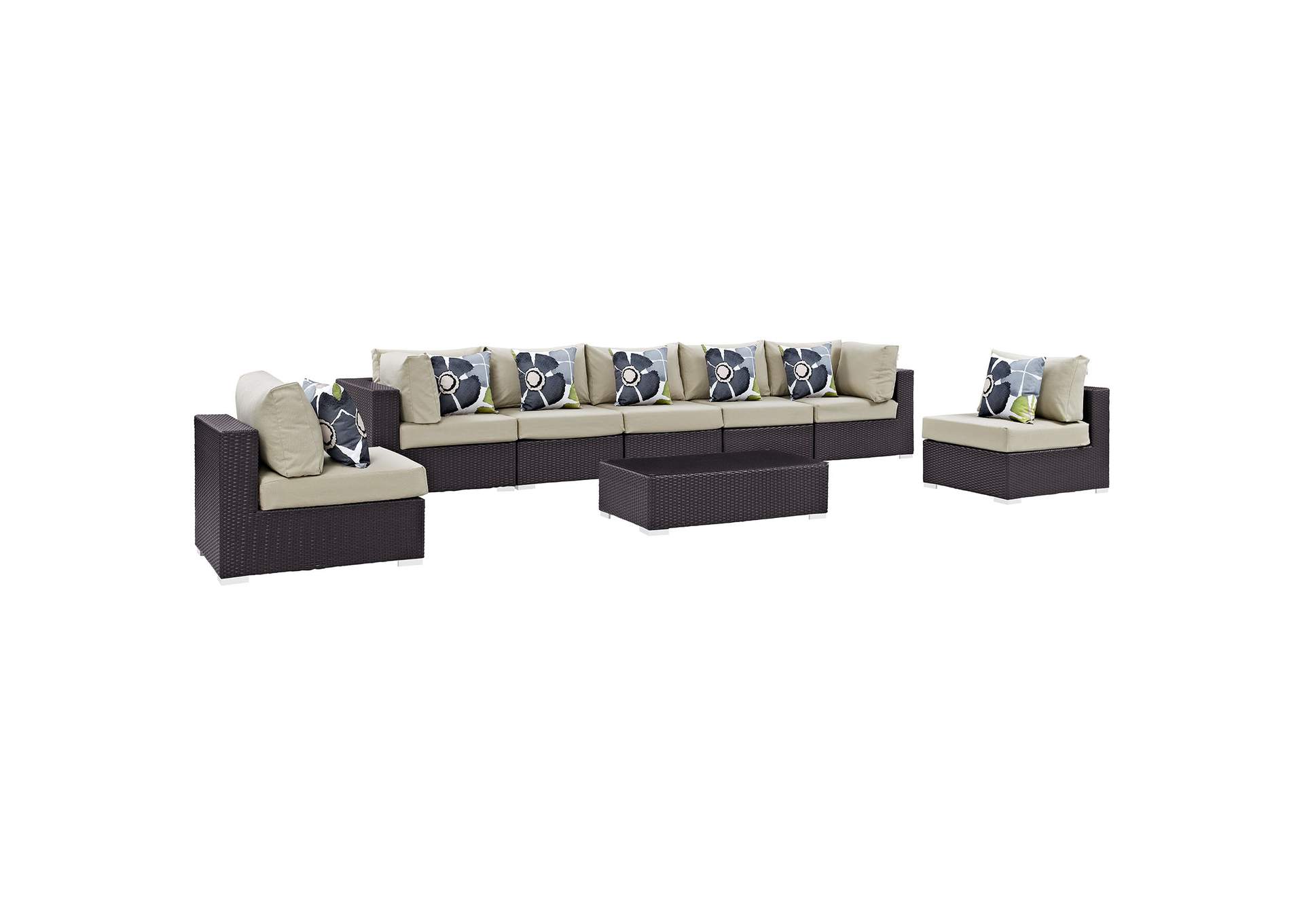 Espresso Beige Convene 8 Piece Outdoor Patio Sectional Set,Modway