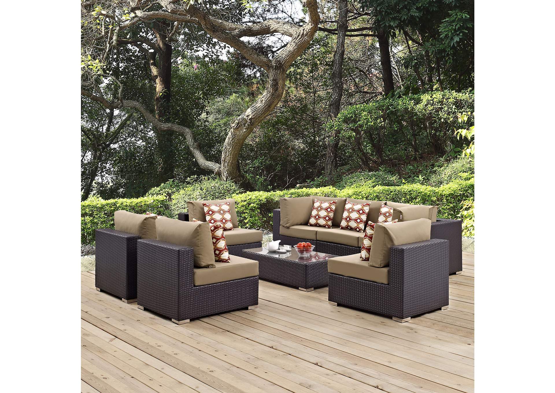 Espresso Mocha Convene 8 Piece Outdoor Patio Sectional Set,Modway