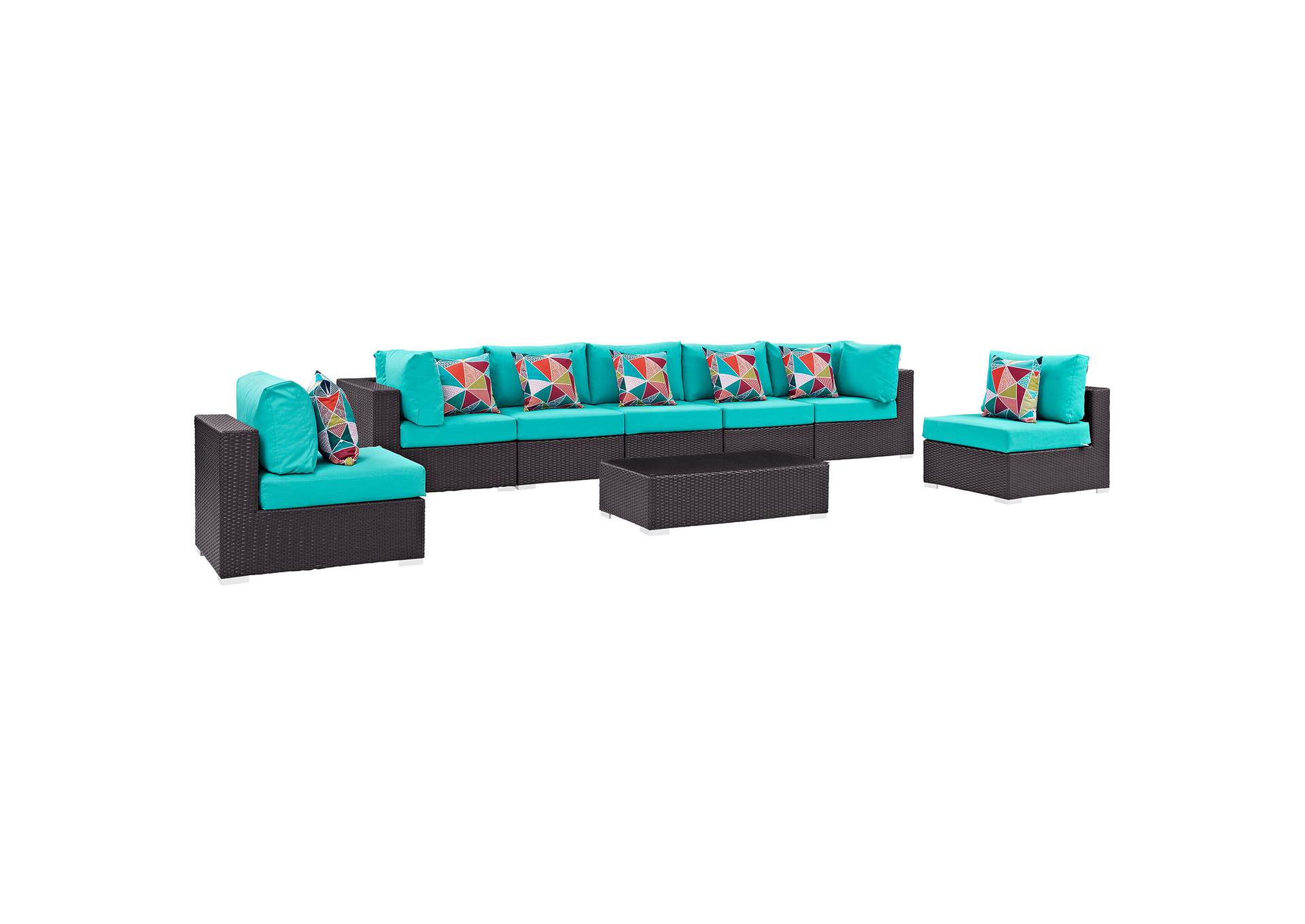 Espresso Turquoise Convene 8 Piece Outdoor Patio Sectional Set,Modway