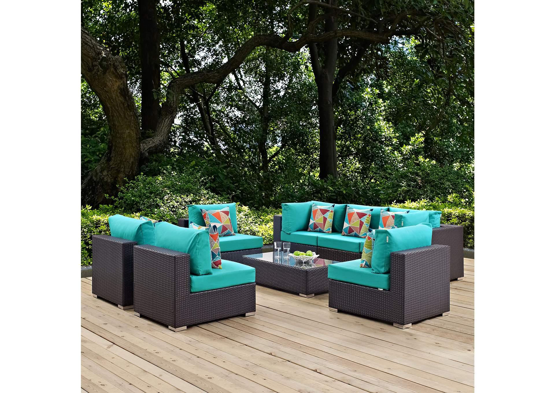 Espresso Turquoise Convene 8 Piece Outdoor Patio Sectional Set,Modway