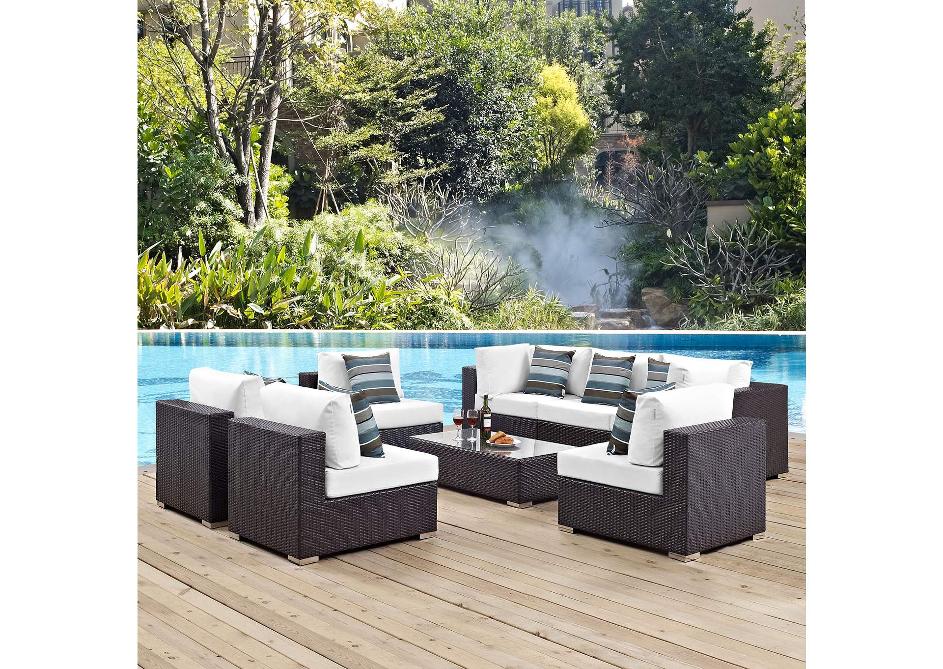 Espresso White Convene 8 Piece Outdoor Patio Sectional Set,Modway