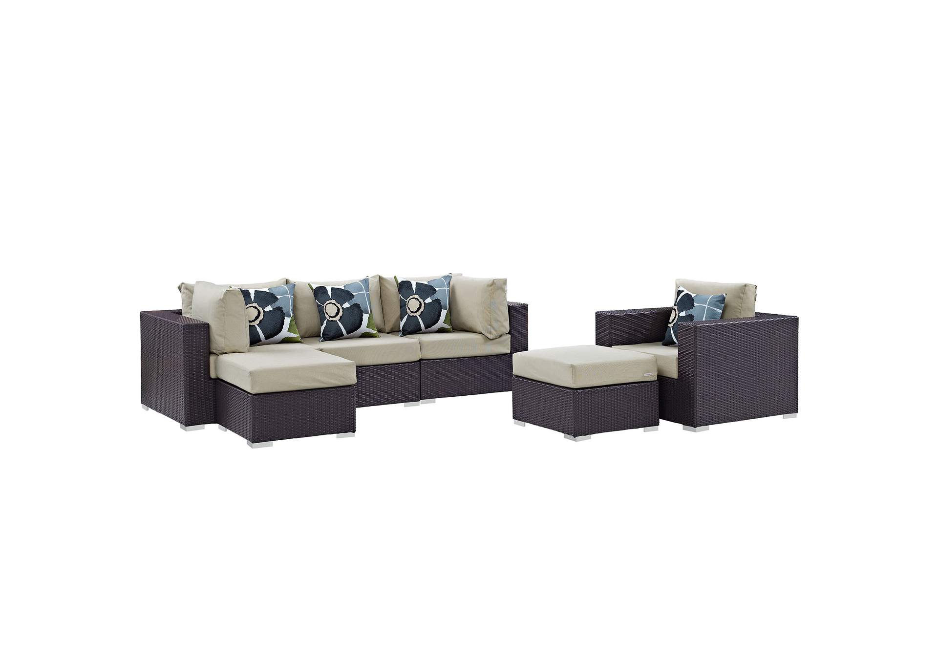 Espresso Beige Convene 6 Piece Outdoor Patio Sectional Set,Modway