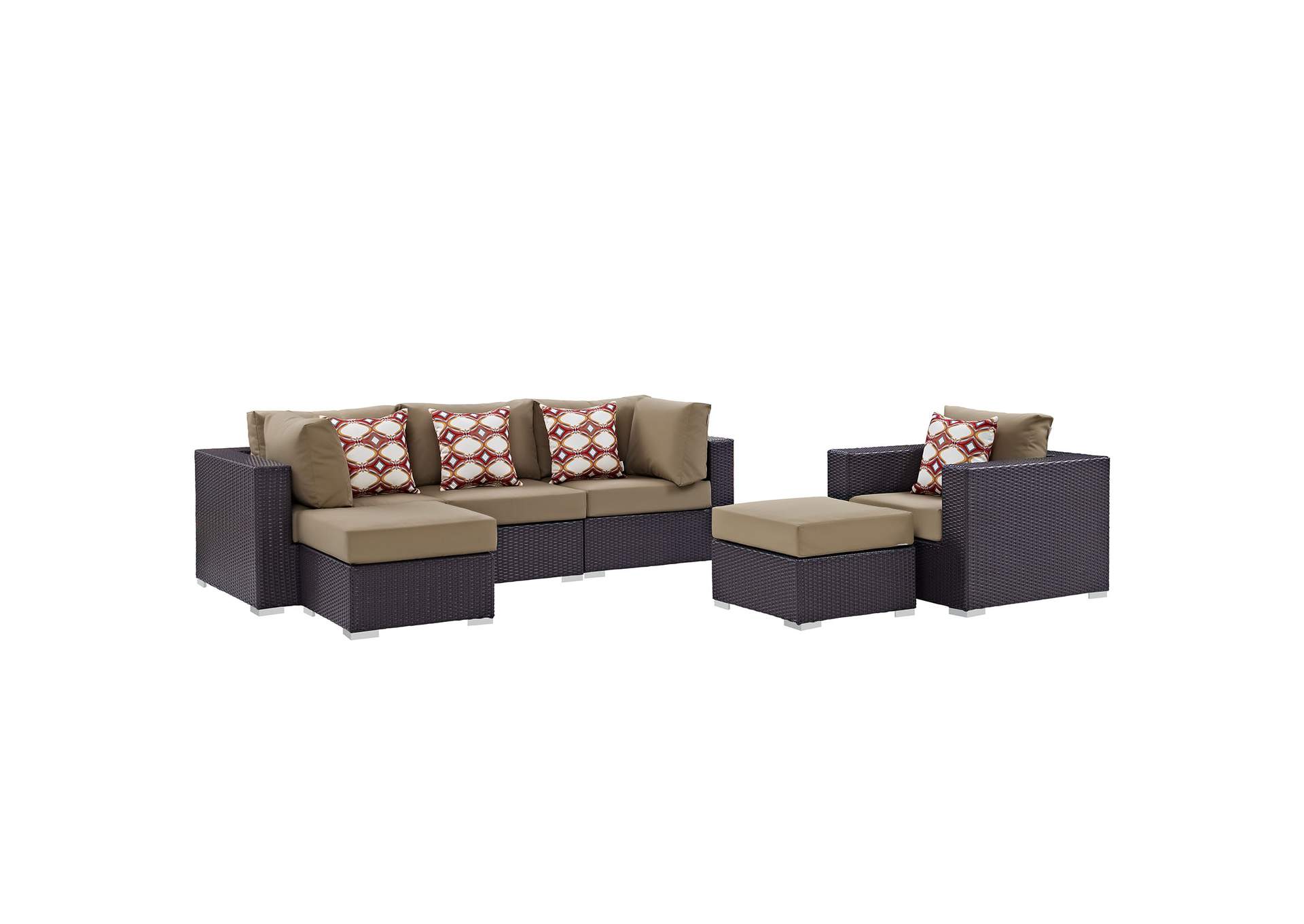 Espresso Mocha Convene 6 Piece Outdoor Patio Sectional Set,Modway