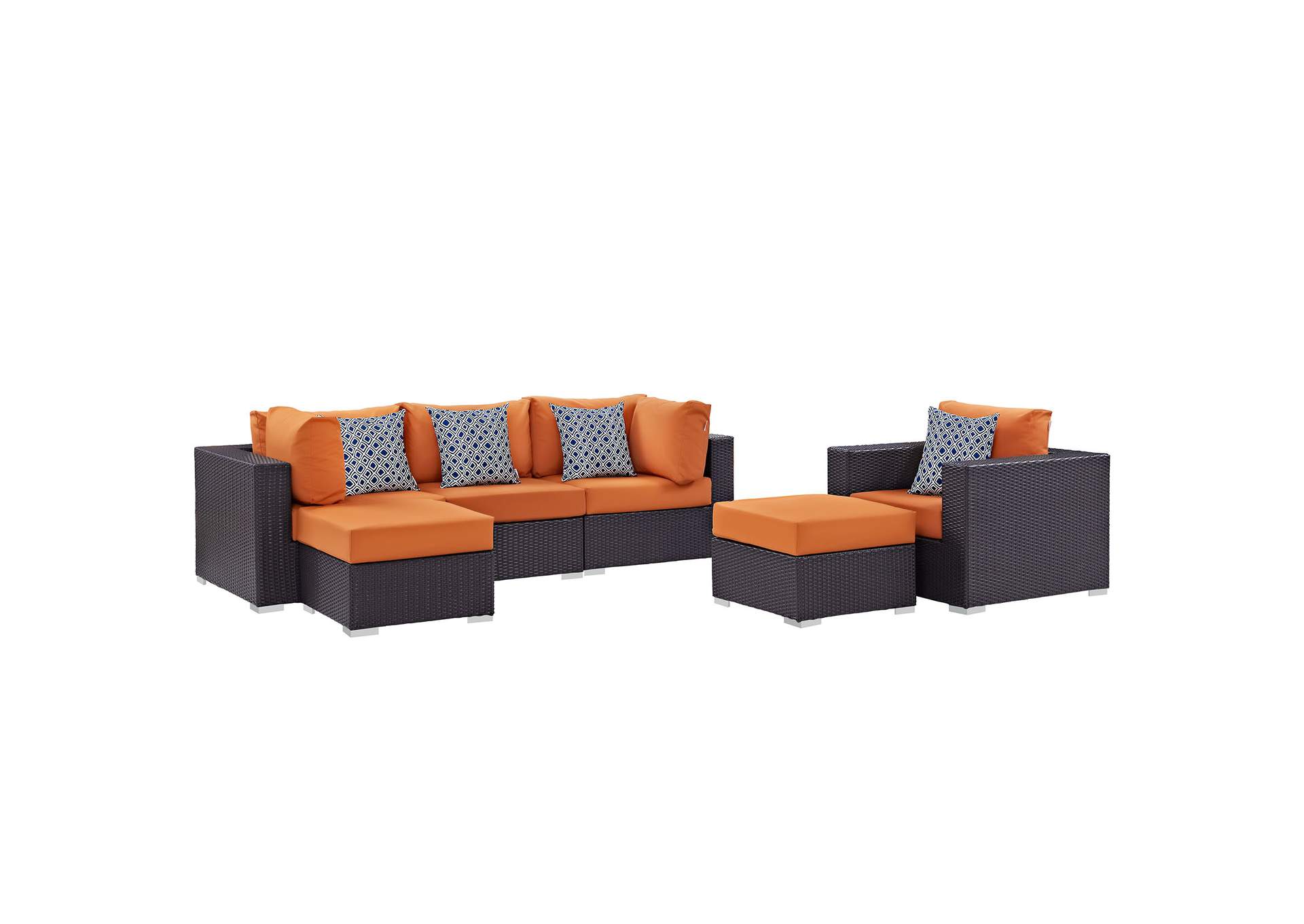 Espresso Orange Convene 6 Piece Outdoor Patio Sectional Set,Modway