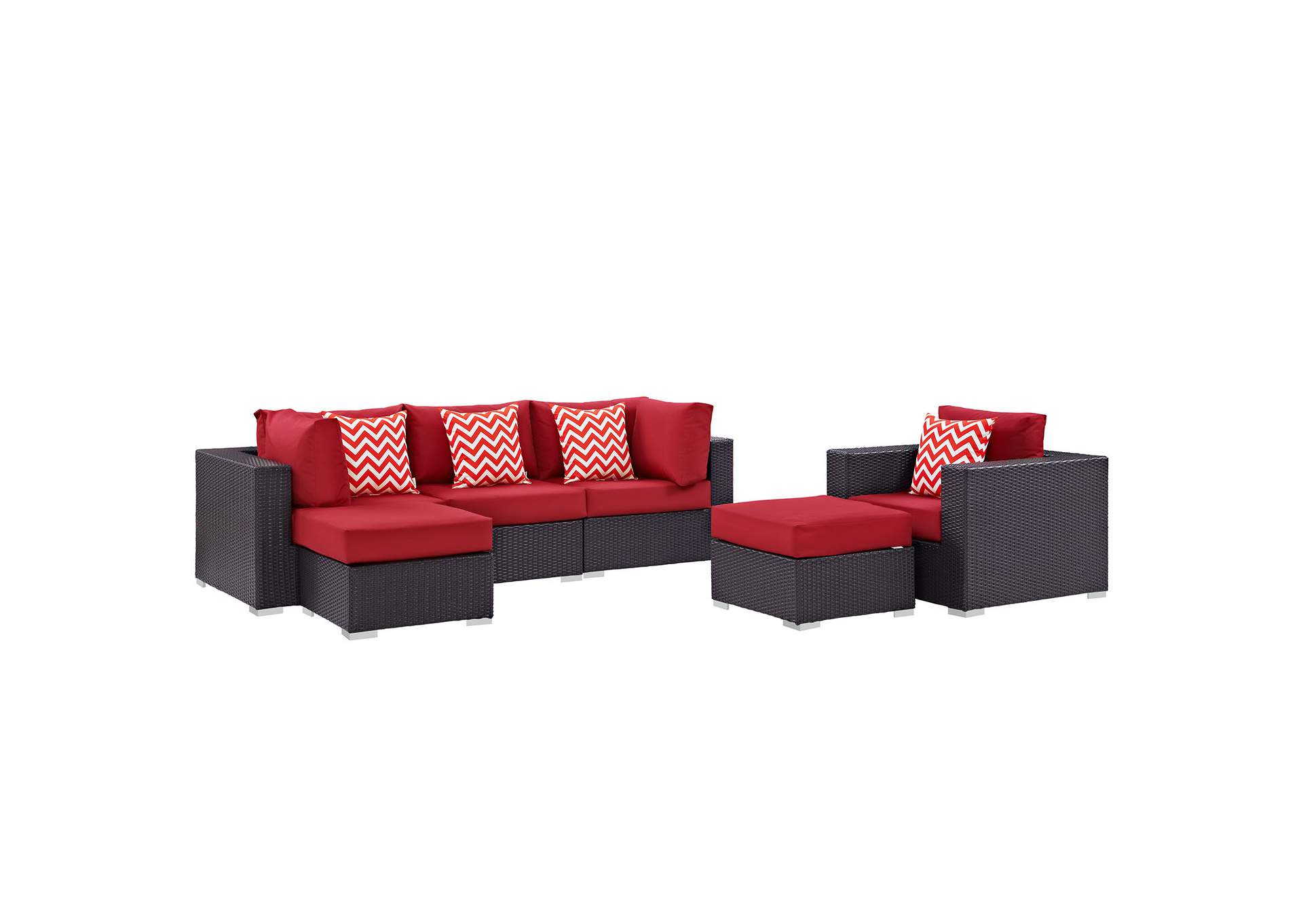 Espresso Red Convene 6 Piece Outdoor Patio Sectional Set,Modway