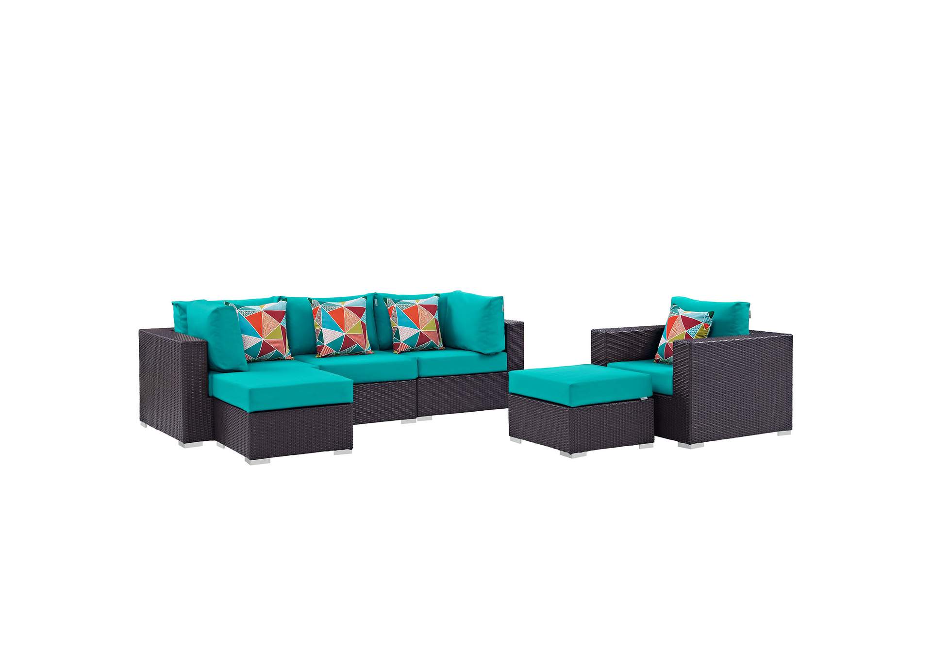 Convene Espresso Turquoise 6 Piece Outdoor Patio Sectional Set,Modway