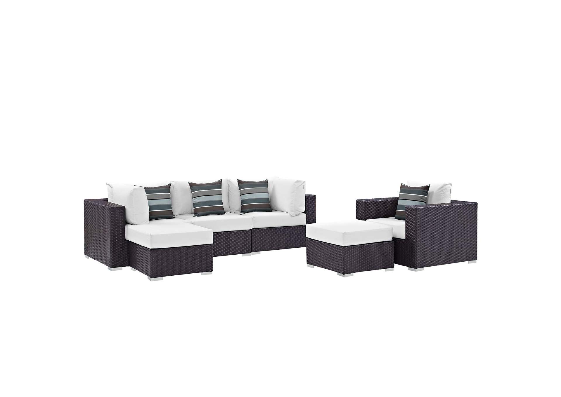 Espresso White Convene 6 Piece Outdoor Patio Sectional Set,Modway