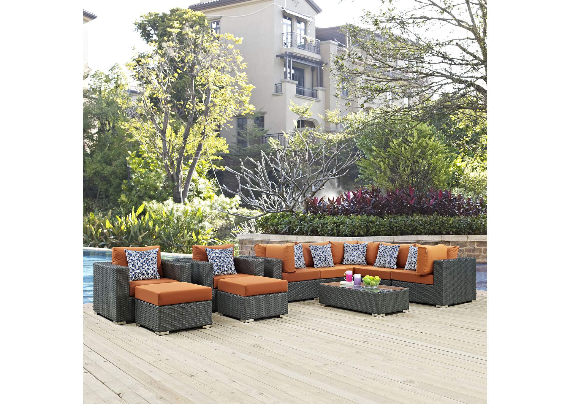 Canvas Tuscan Sojourn 10 Piece Outdoor Patio Sunbrella,Modway