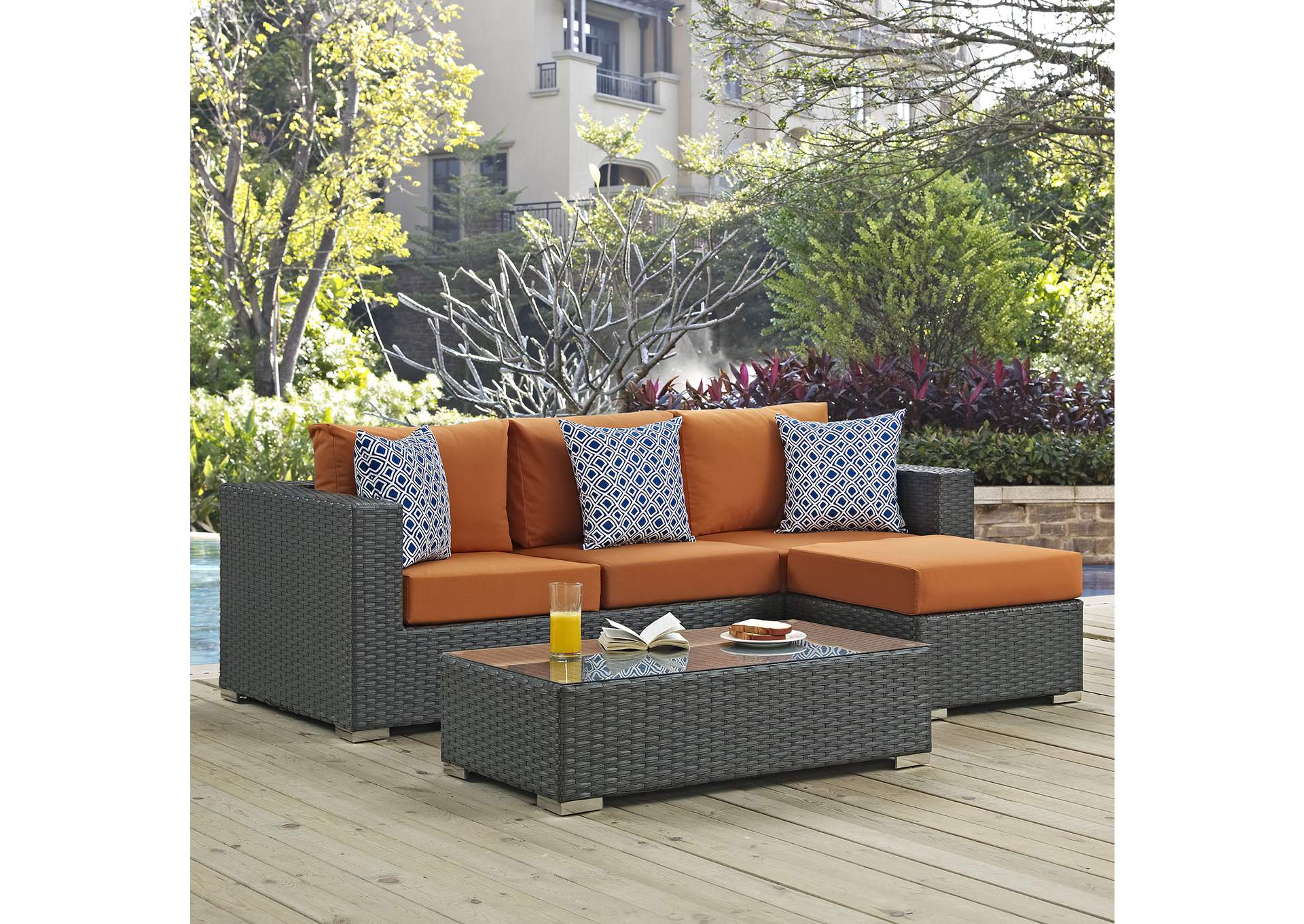 Sojourn Canvas Tuscan 3 Piece Outdoor Patio Sunbrella,Modway