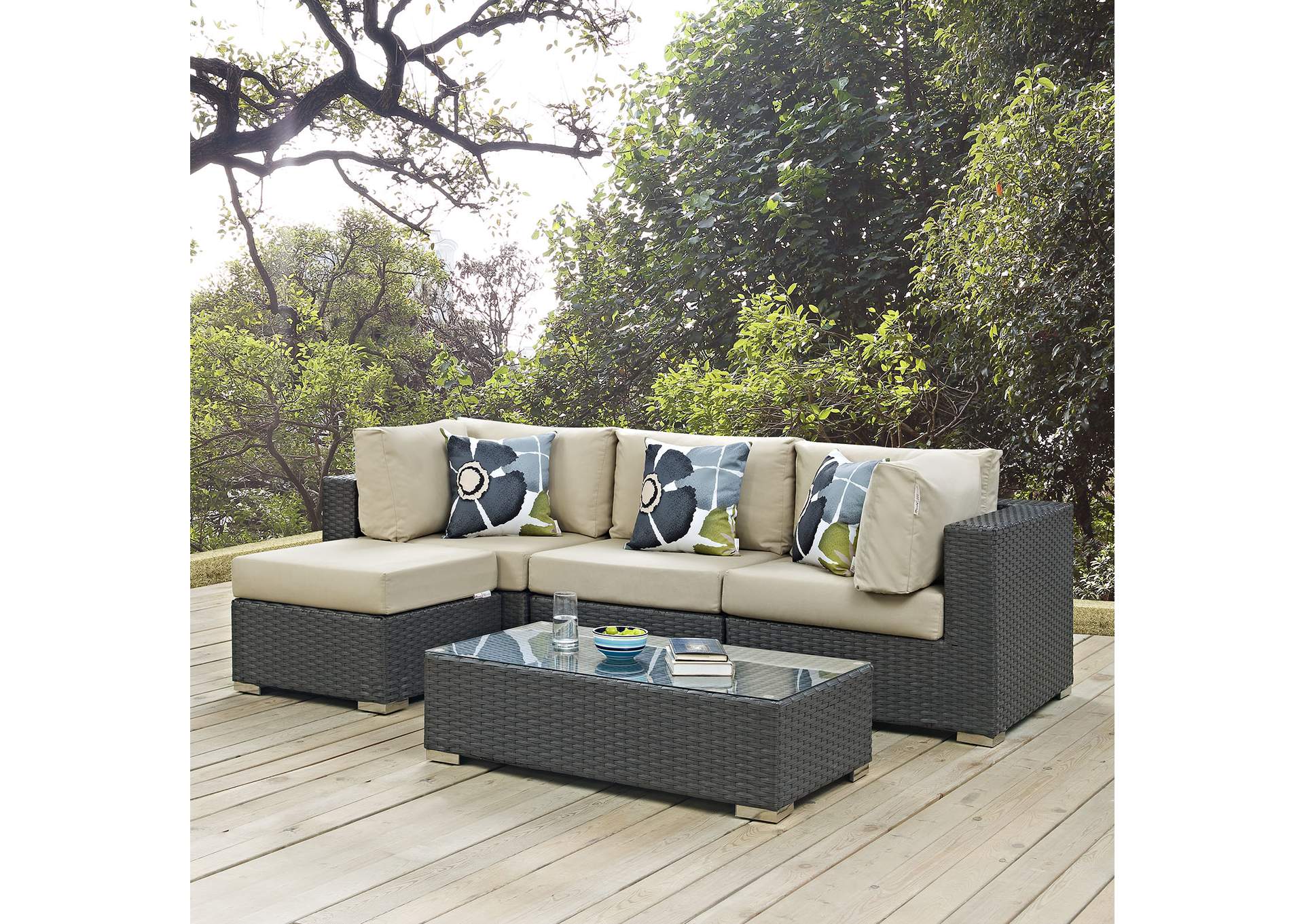 Canvas Antique Beige Sojourn 5 Piece Outdoor Patio Sunbrella,Modway